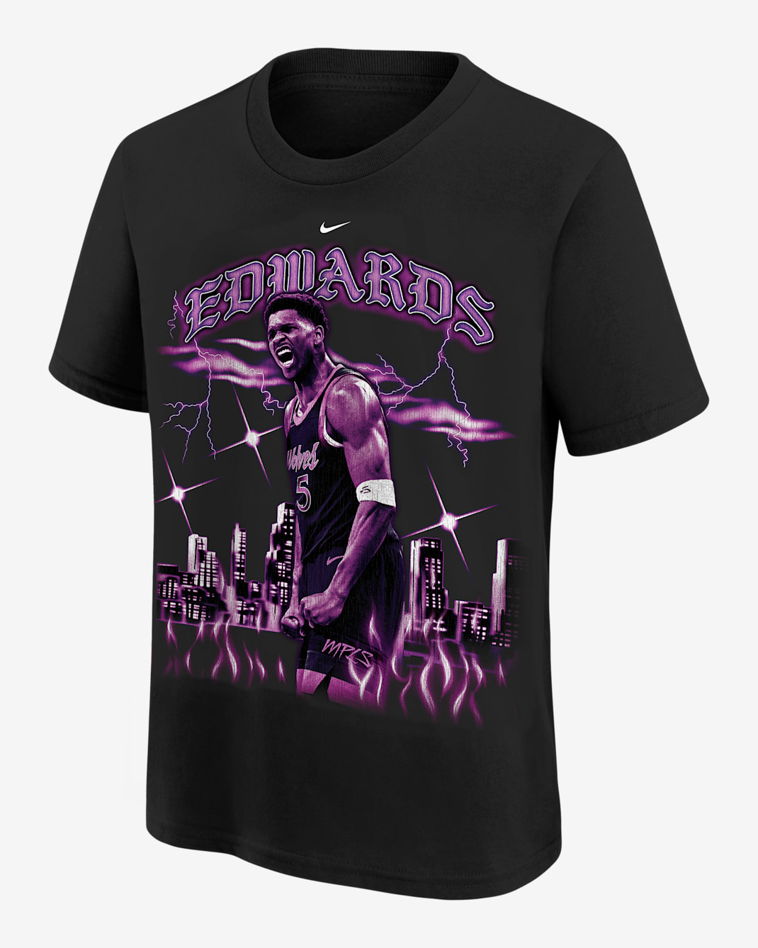 Playera Nike de la NBA para niños talla grande Anthony Edwards Minnesota Tmbrwolves City Edition - Negro