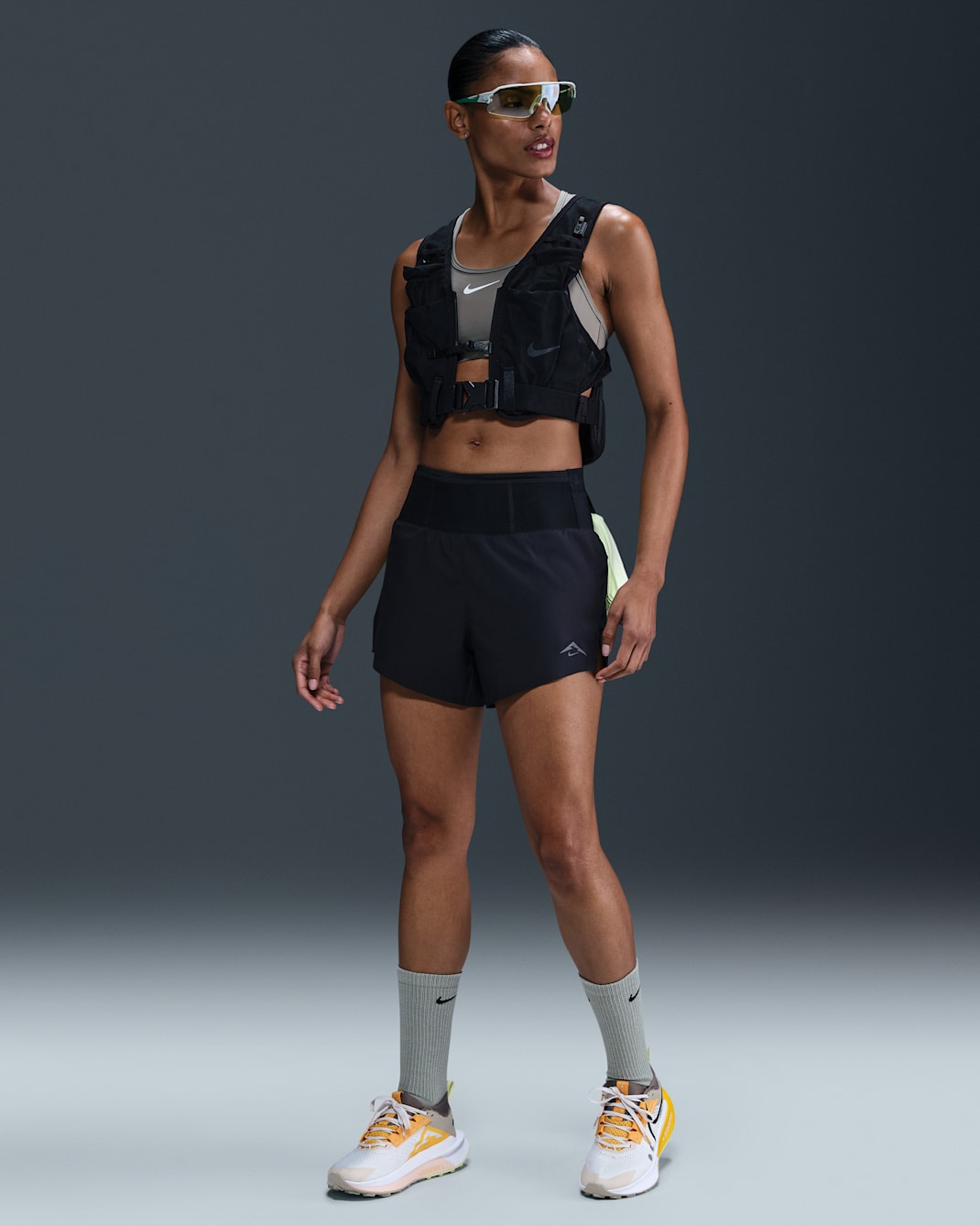 Short de running avec sous-short intégré Dri-FIT Nike Trail pour femme - Noir/Blanc/Flat Silver/Noir