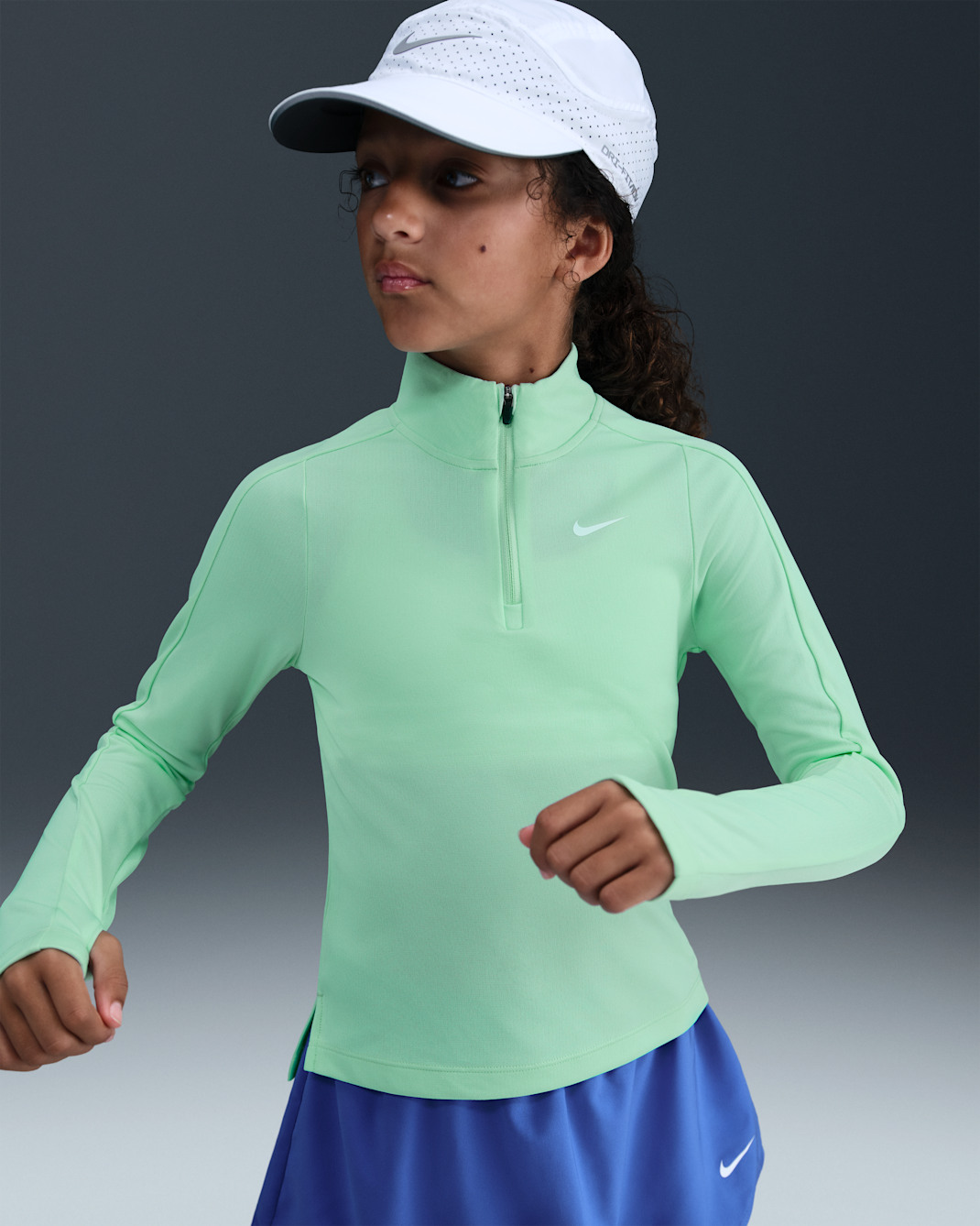 Nike Girls' Dri-FIT Long-Sleeve 1/4-Zip Top - Mint Foam/White