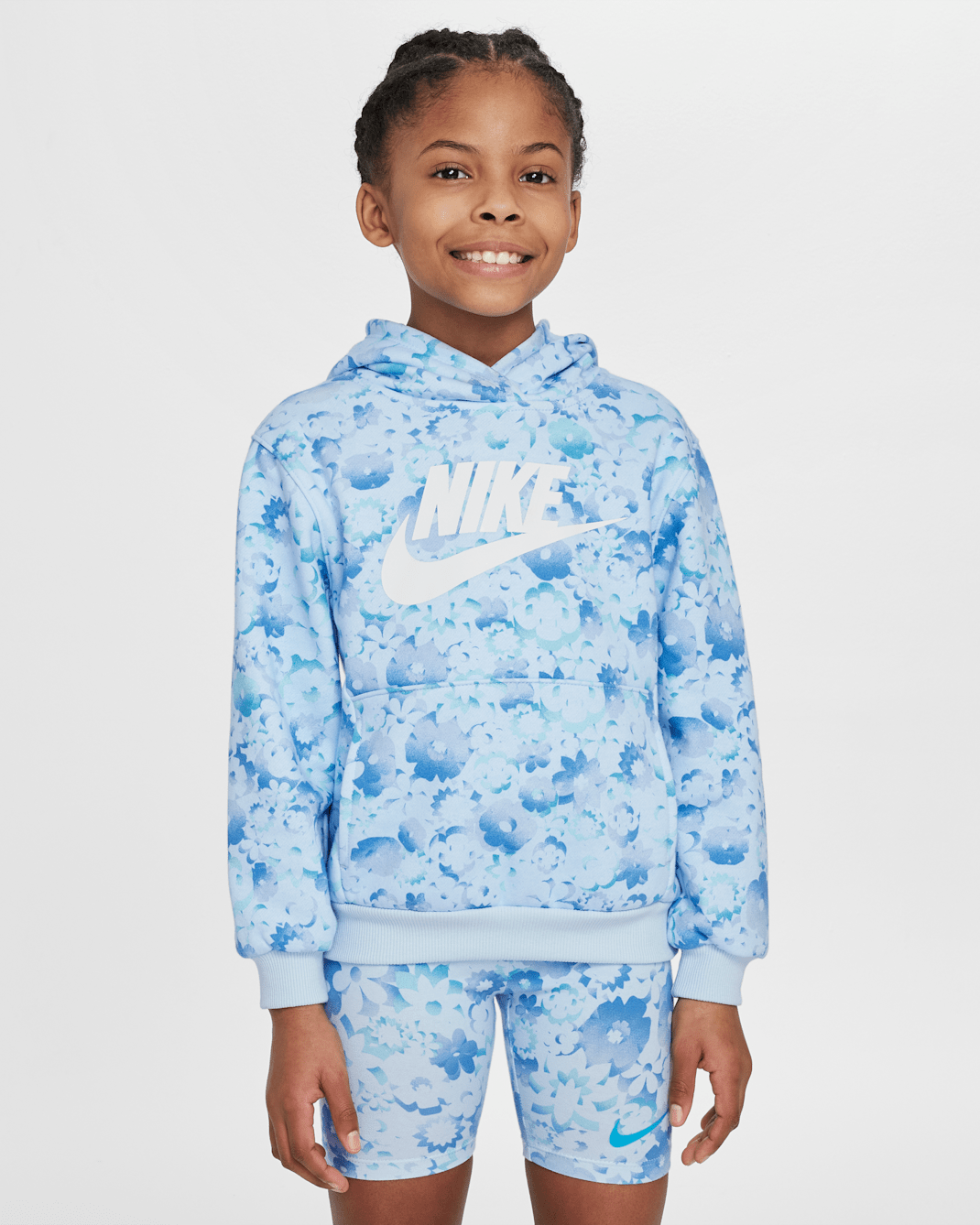 Nike Flow-Ral Younger Kids' Printed Pullover Hoodie - Blue Tint