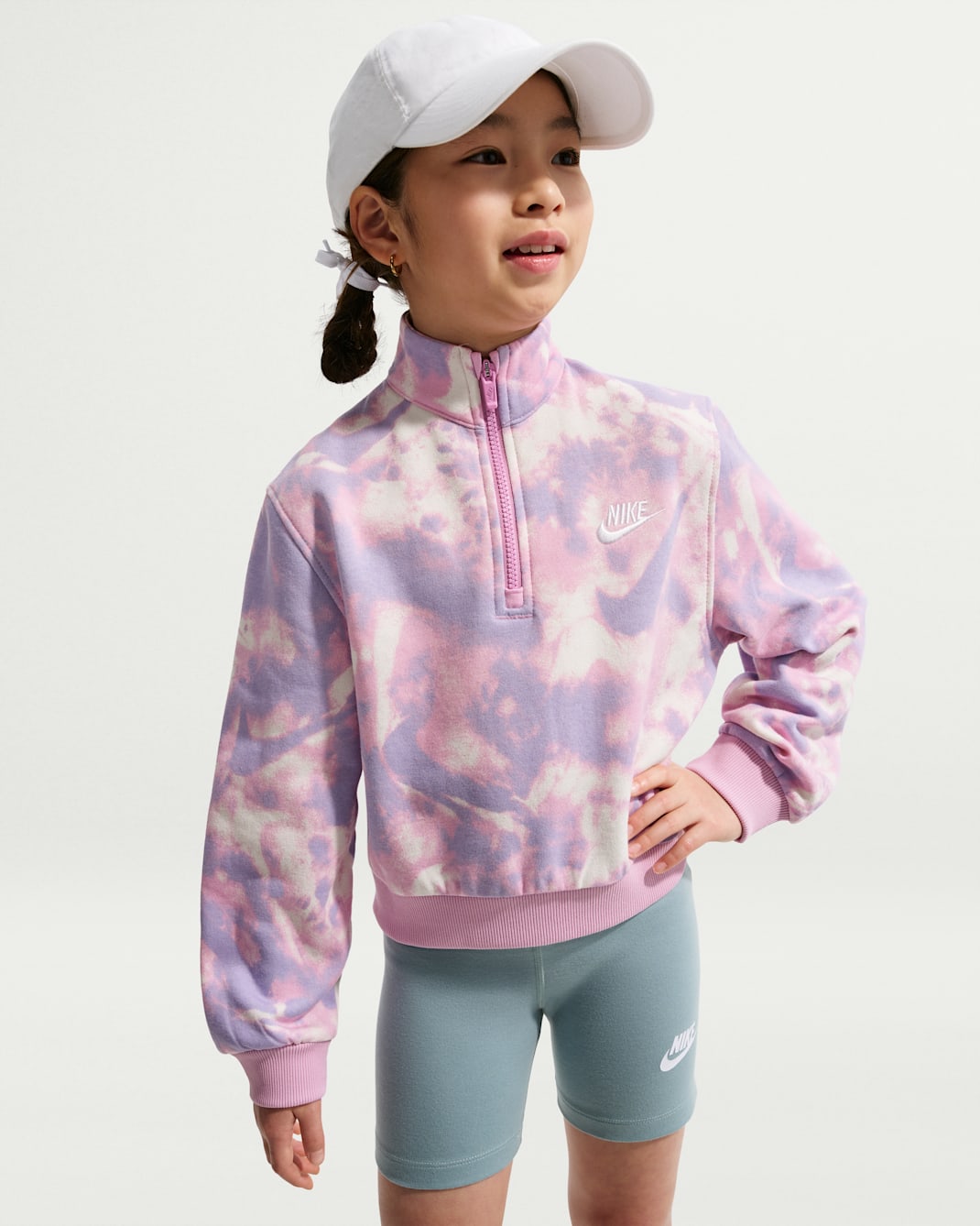 Nike Sportswear Club Fleece Big Kids' (Girls') Long-Sleeve Half-Zip Top - Phantom/Light Magenta/Light Thistle/Phantom
