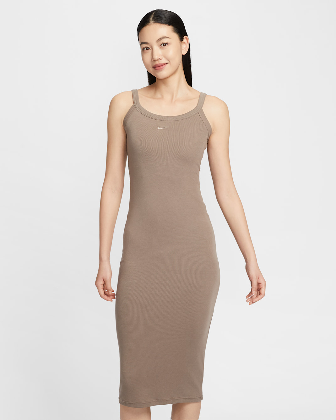 Nike Sportswear Chill Knit Women's Tight Mini-Rib Tank Dress - Mink Brown/Mink Brown