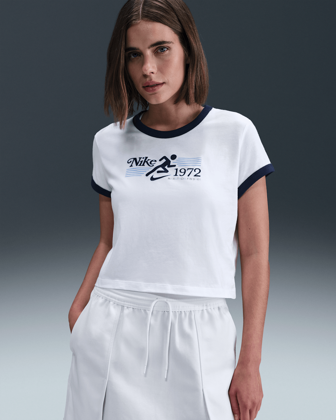 Nike Sportswear Women's Ringer T-Shirt - White/Midnight Navy