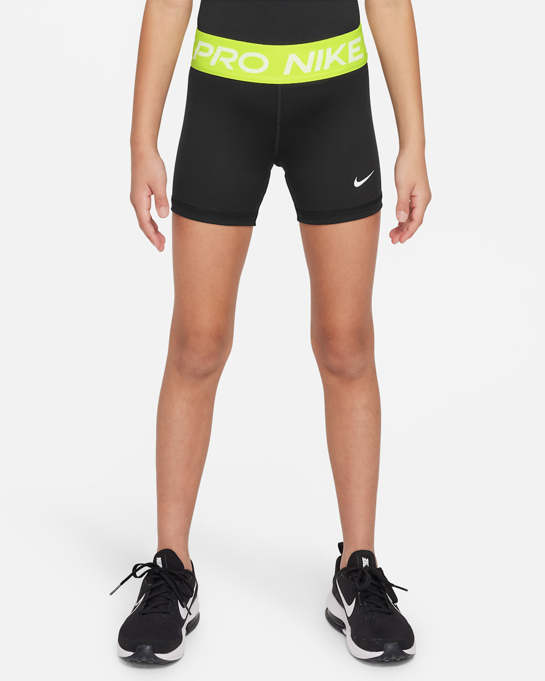 Shorts para niña Nike Pro - Negro/Volt/Blanco