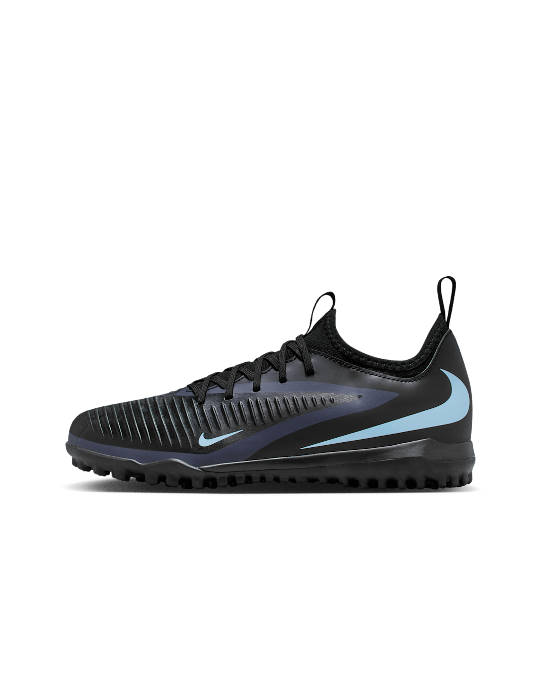 Tacos de fútbol para pasto sintético (turf) para niños grandes Nike Jr. Phantom 6 Low Academy - Negro/Negro