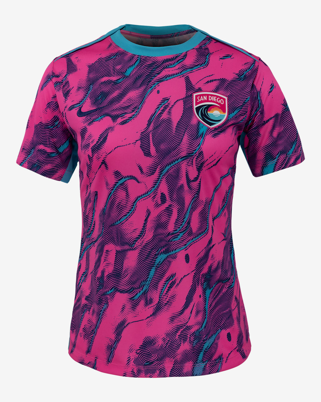 San Diego Wave FC 2025 Women's Nike NWSL Short-Sleeve Pre-Match Top - Chlorine Blue/Laser Pink