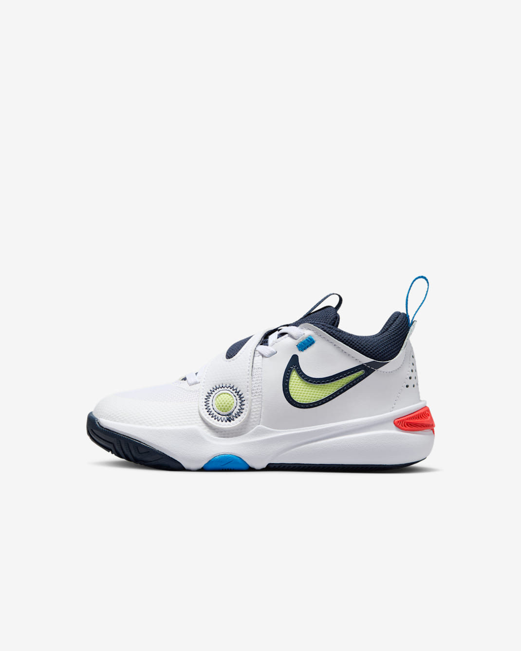 Nike Team Hustle D 11 小童鞋款 - 白色/Bright Crimson/Photo Blue/Light Lemon Twist