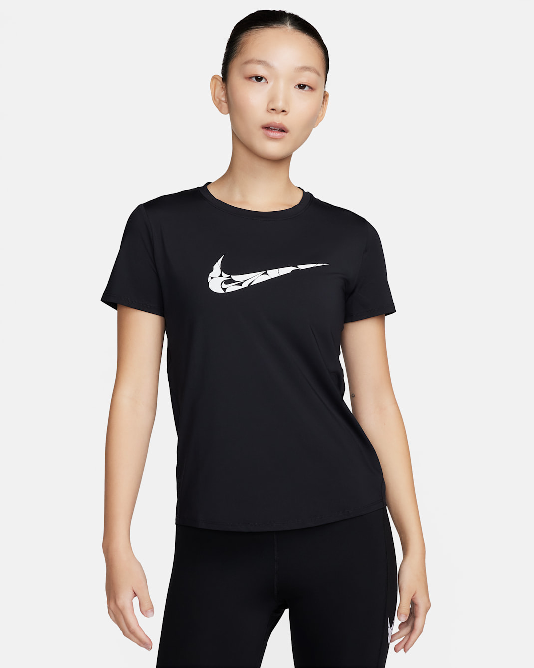 Nike One Swoosh Women's Dri-FIT Short-Sleeve Running Top - Black/White