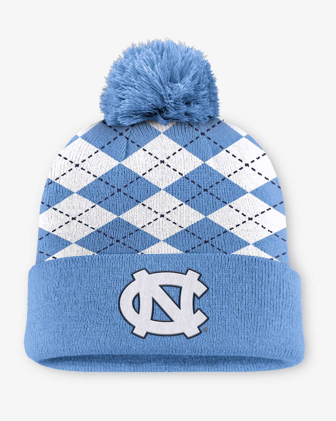 North Carolina Peak Argyle Men's Jordan Brand College Cuffed Pom Beanie - Light Blue