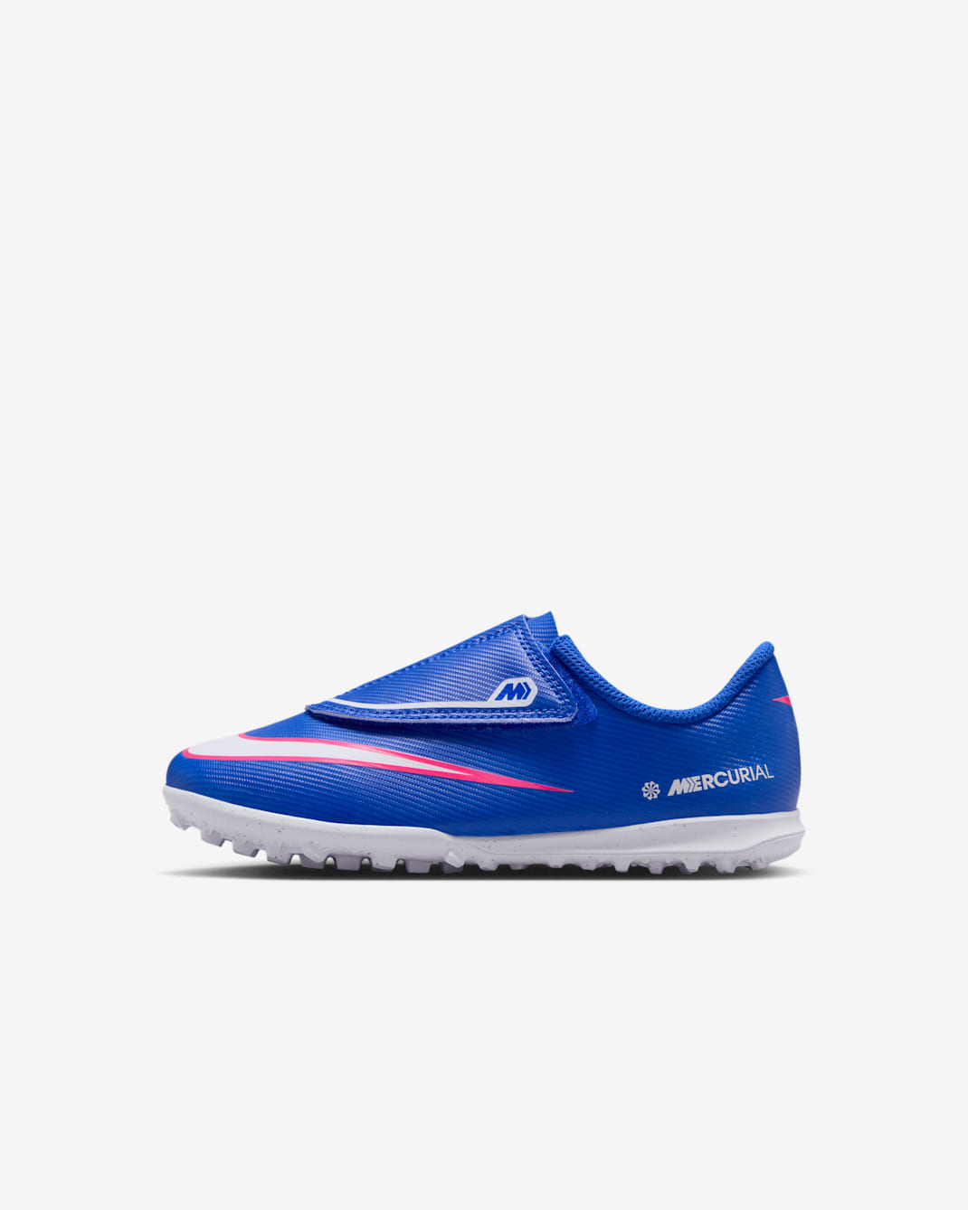 Tacos de fútbol para pasto sintético (turf) de corte low para niños de preescolar Nike Jr. Mercurial Vapor 16 Club - Azul carrera/Blanco