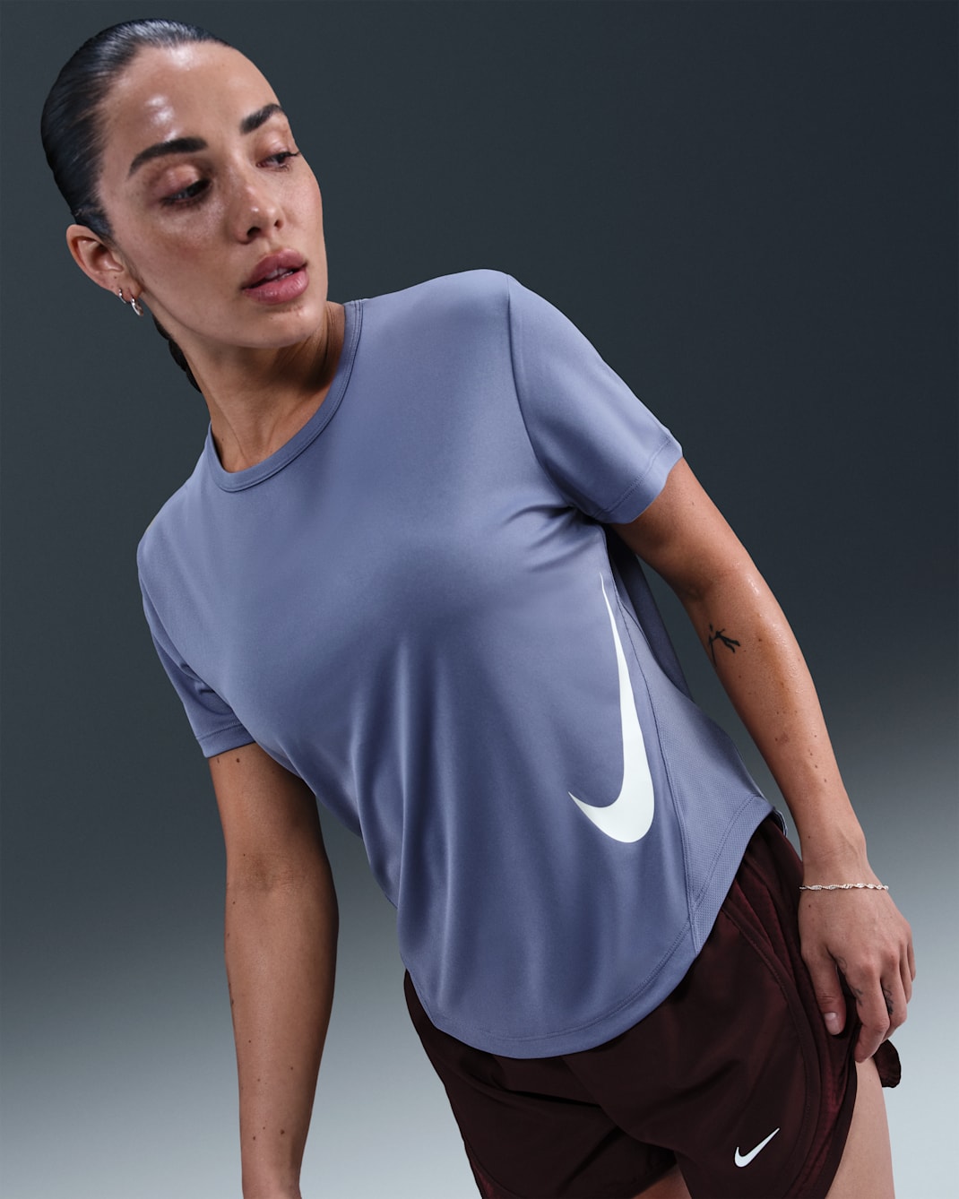 Nike Tempo Swoosh Run Women's Dri-FIT Short-Sleeve Running Top - World Indigo/White