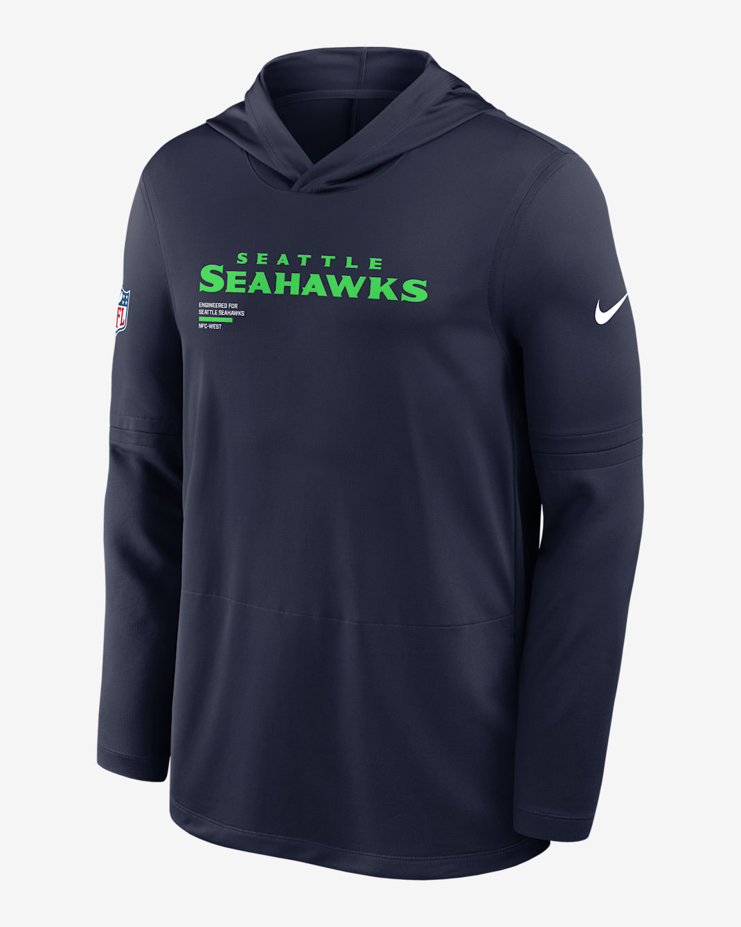 Playera de manga larga Nike Dri-FIT de la NFL con gorro para hombre Seattle Seahawks Pure Fury Sideline - Azul marino
