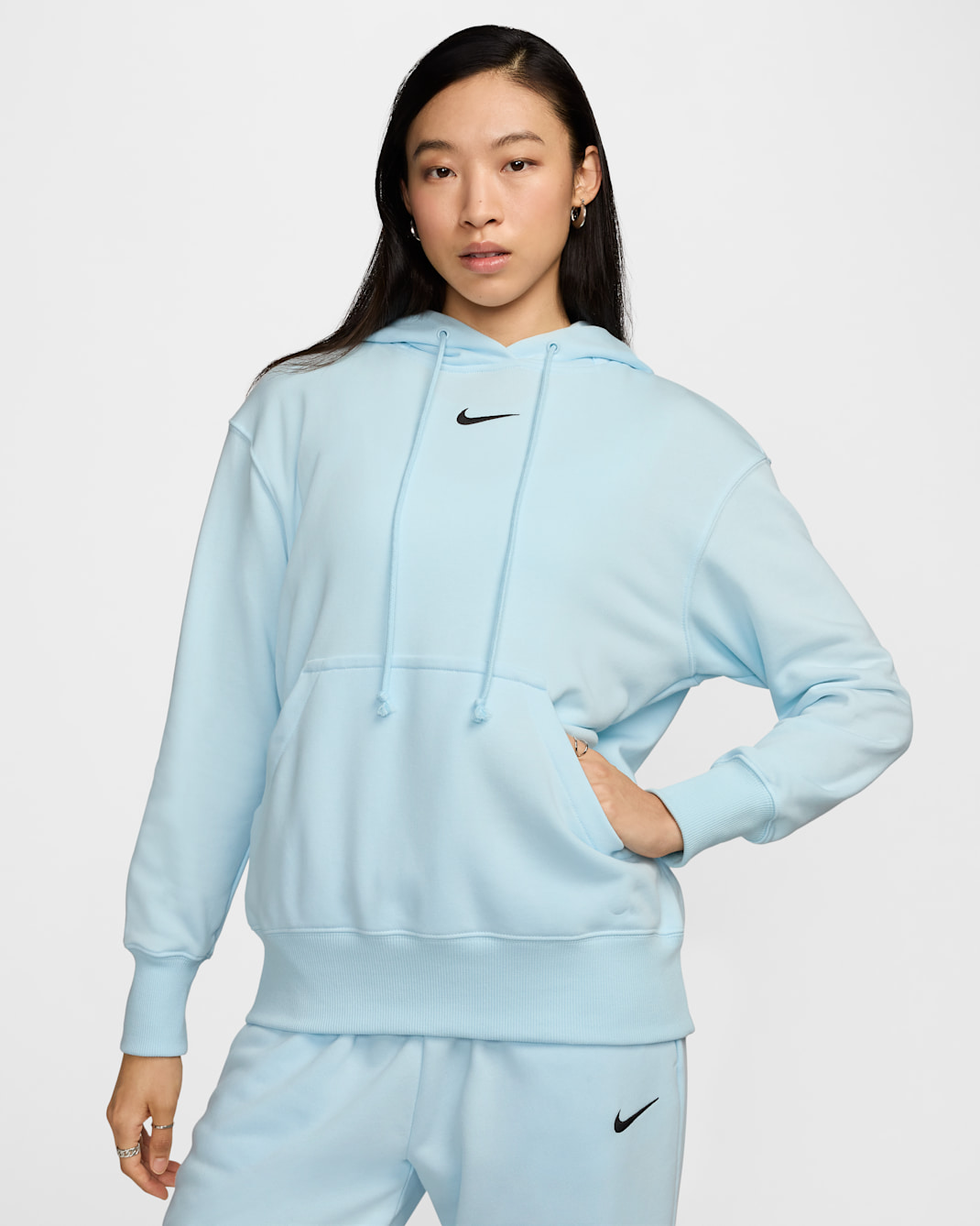 Nike Sportswear Phoenix Fleece 女款寬版套頭法國毛圈布連帽上衣 - Glacier Blue/黑色