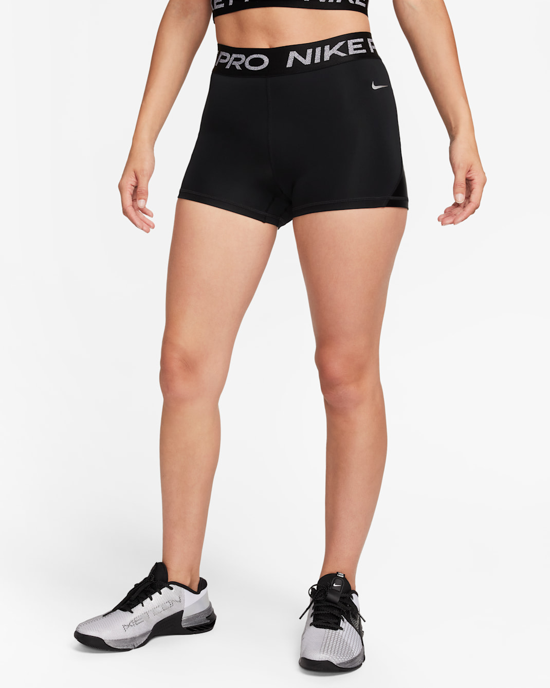 Nike Pro Women's Mid-Rise 8cm (approx.) Shorts - Black/Metallic Silver