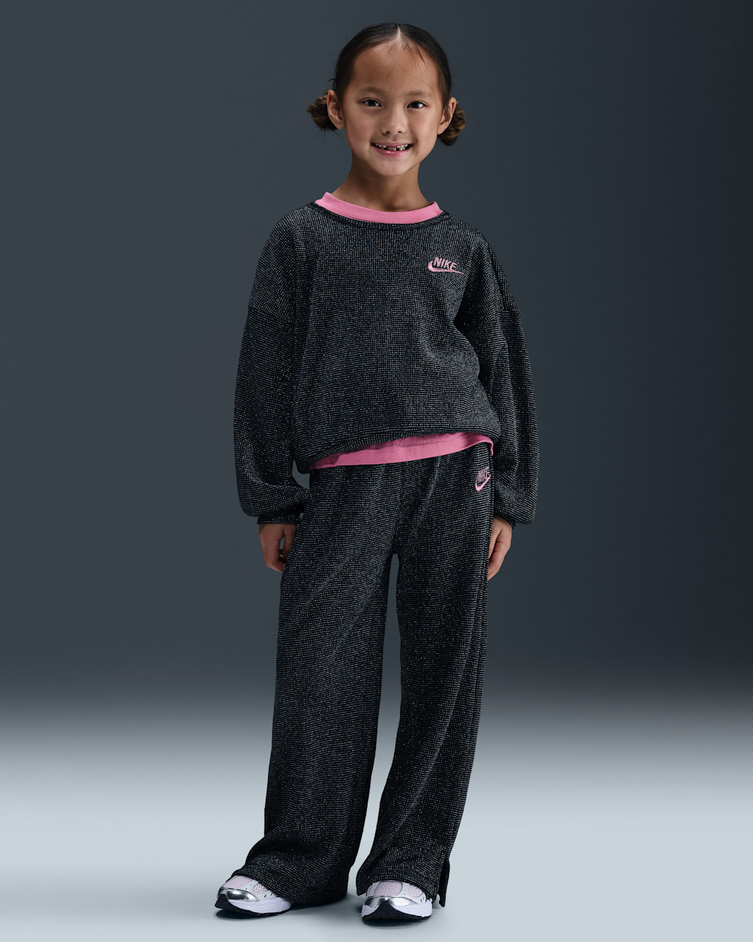 Conjunto de 2 piezas de lúrex tipo waffle para niños talla pequeña Nike - Negro