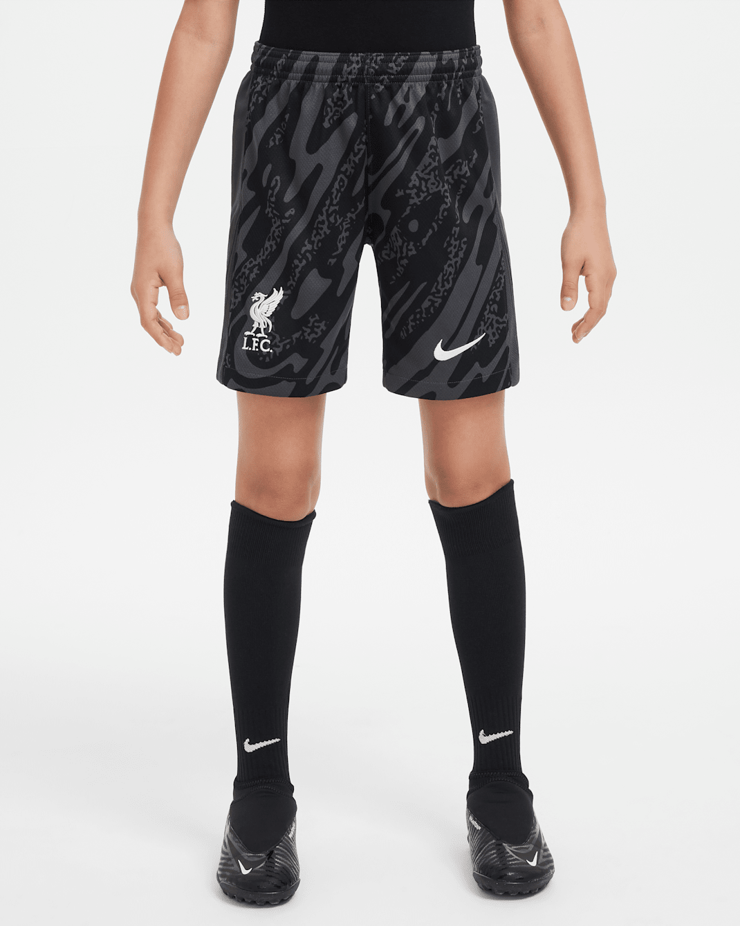 Liverpool FC 2024/25 Stadium (keeperdrakt) Nike Dri-FIT Replica fotballshorts til store barn - Anthracite/Svart/Hvit
