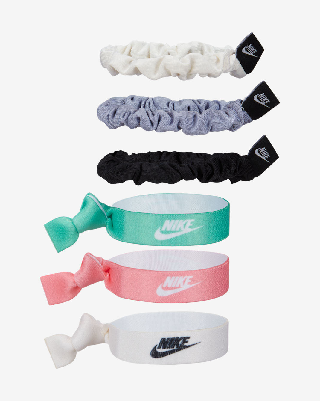 Nike Velvet and Elastic Hairbands (6 Pack) - Black/Pink/White