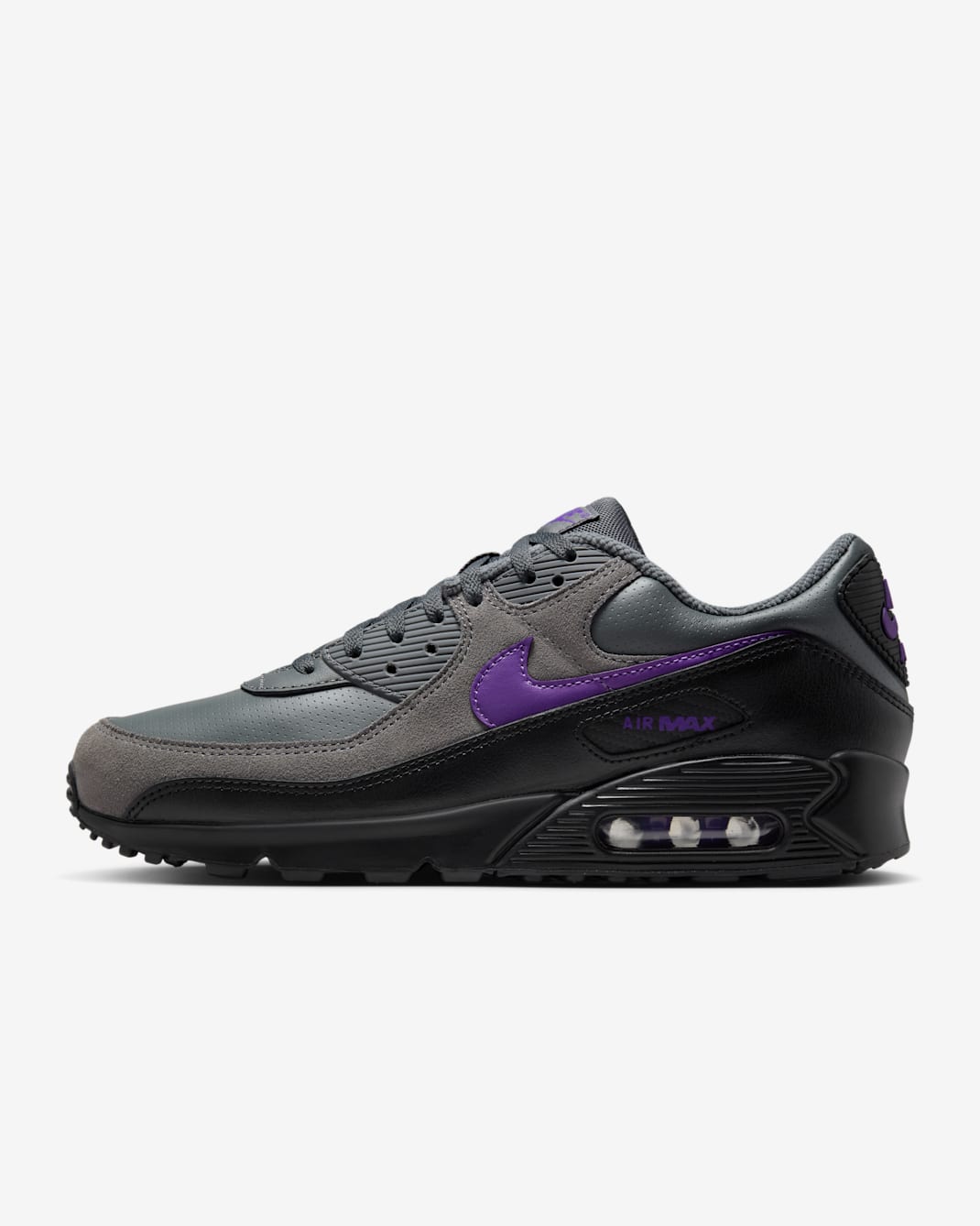 Nike Air Max 90 男鞋 - Iron Grey/黑色/白色/Wild Grape