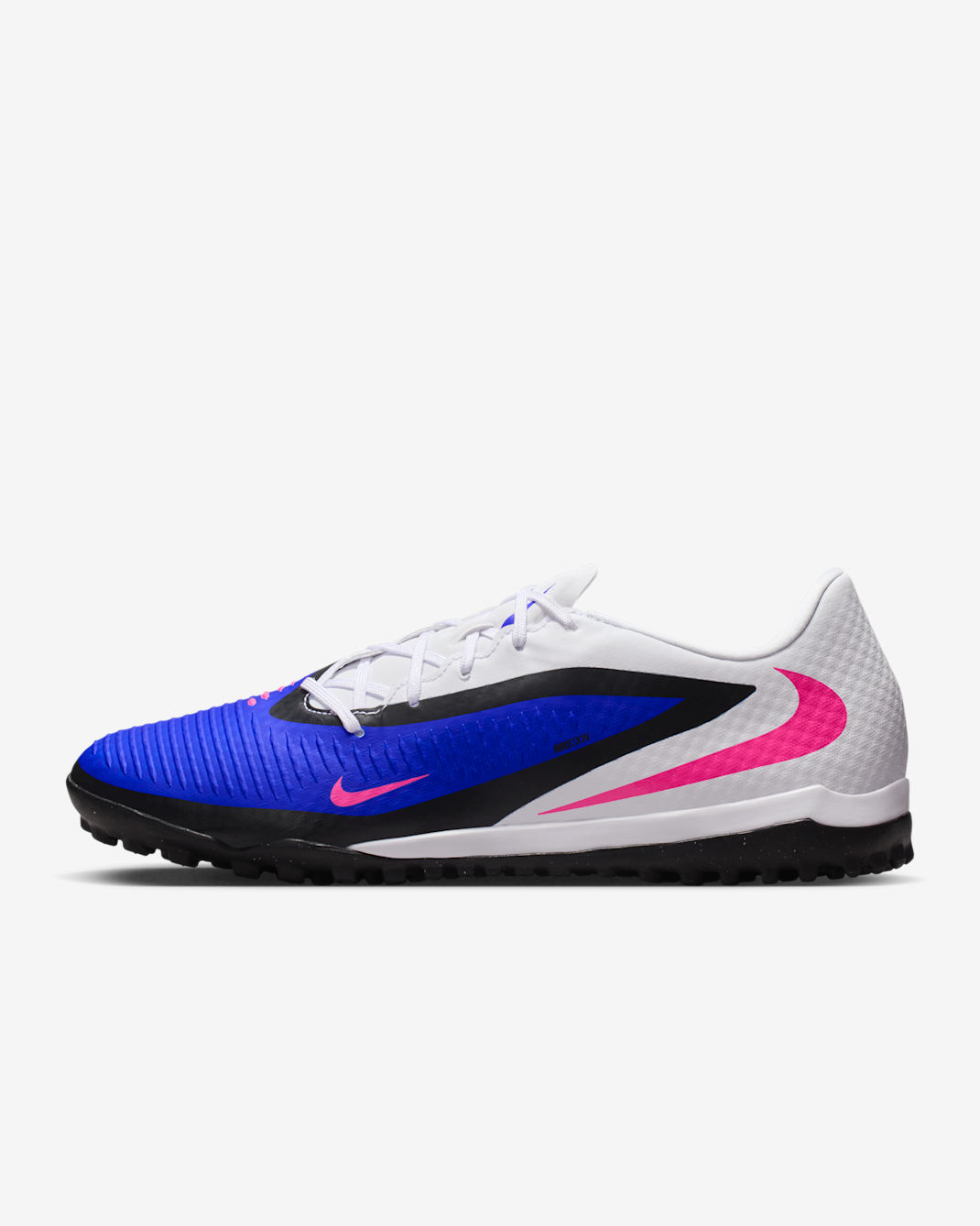 Tacos de fútbol para pasto sintético (turf) Nike Phantom 6 Low Academy - Azul carrera/Blanco/Avalancha rosa