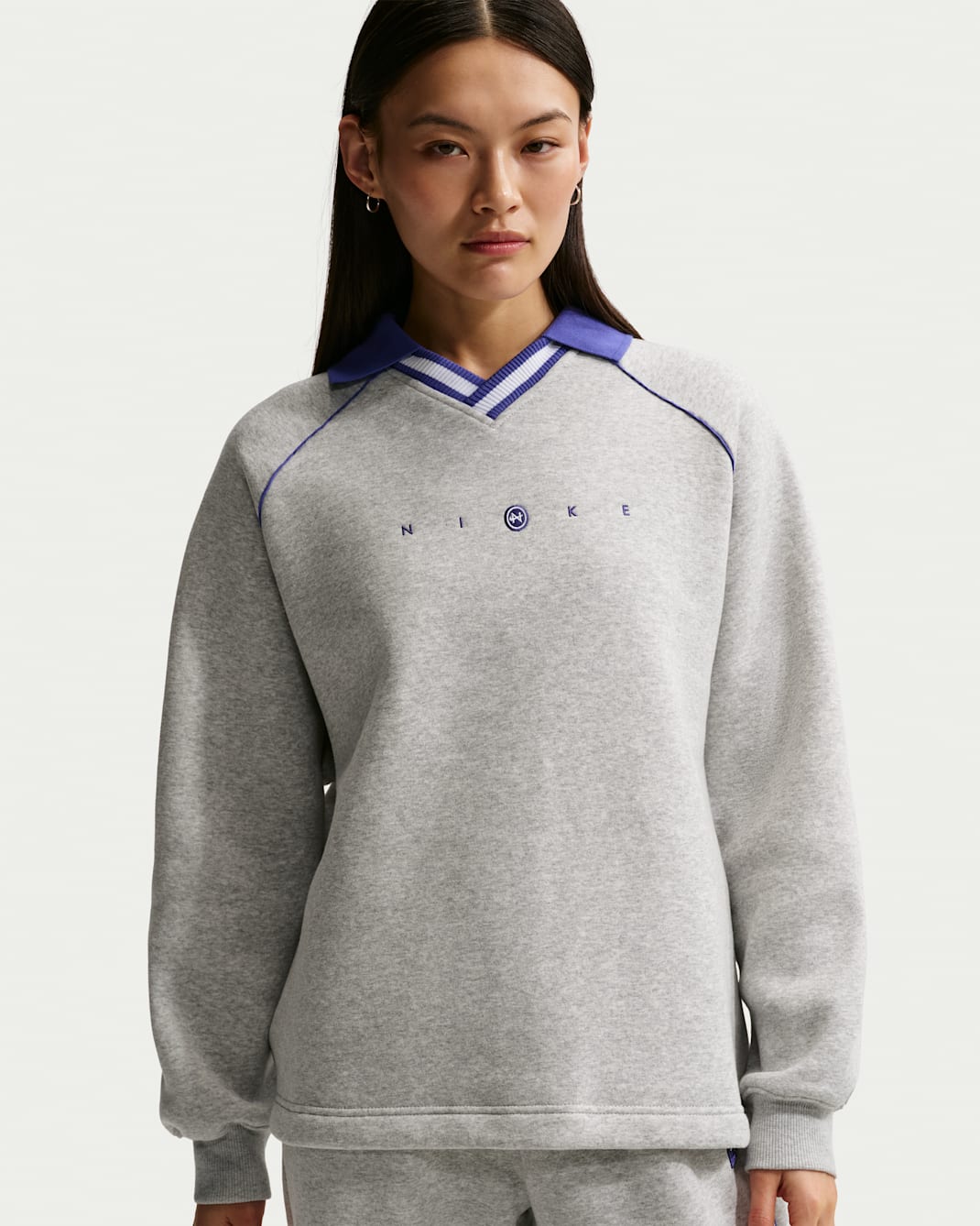 Nike Sportswear Phoenix Fleece oversized poloshirt met graphic voor dames - Pure Platinum/Heather/Lapis