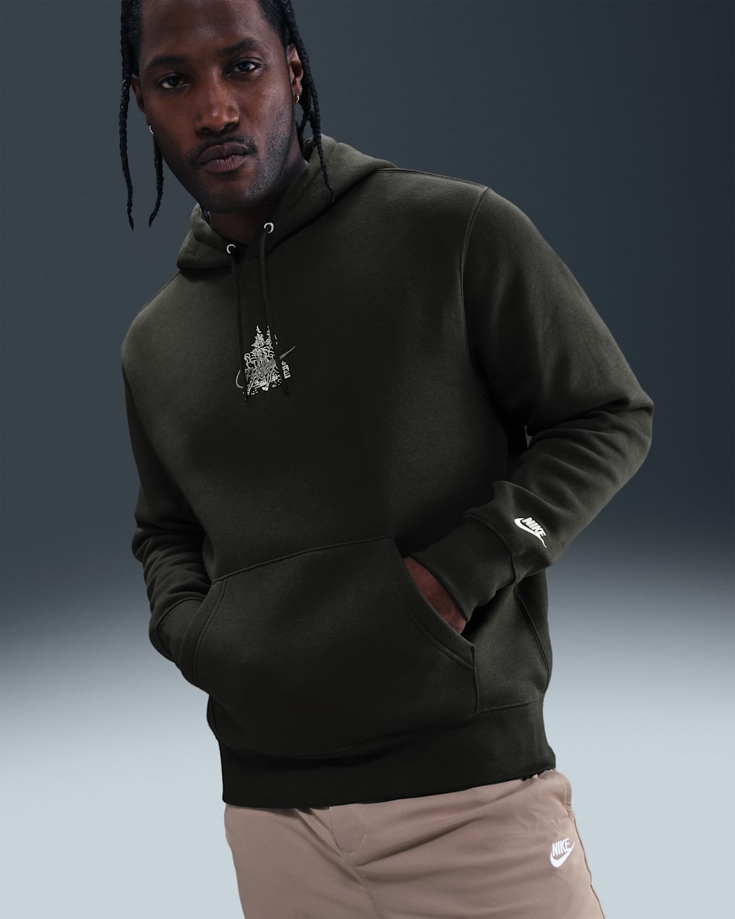 Nike Sportswear Club Men's Fleece Hoodie - Sequoia/Sequoia/Light Khaki