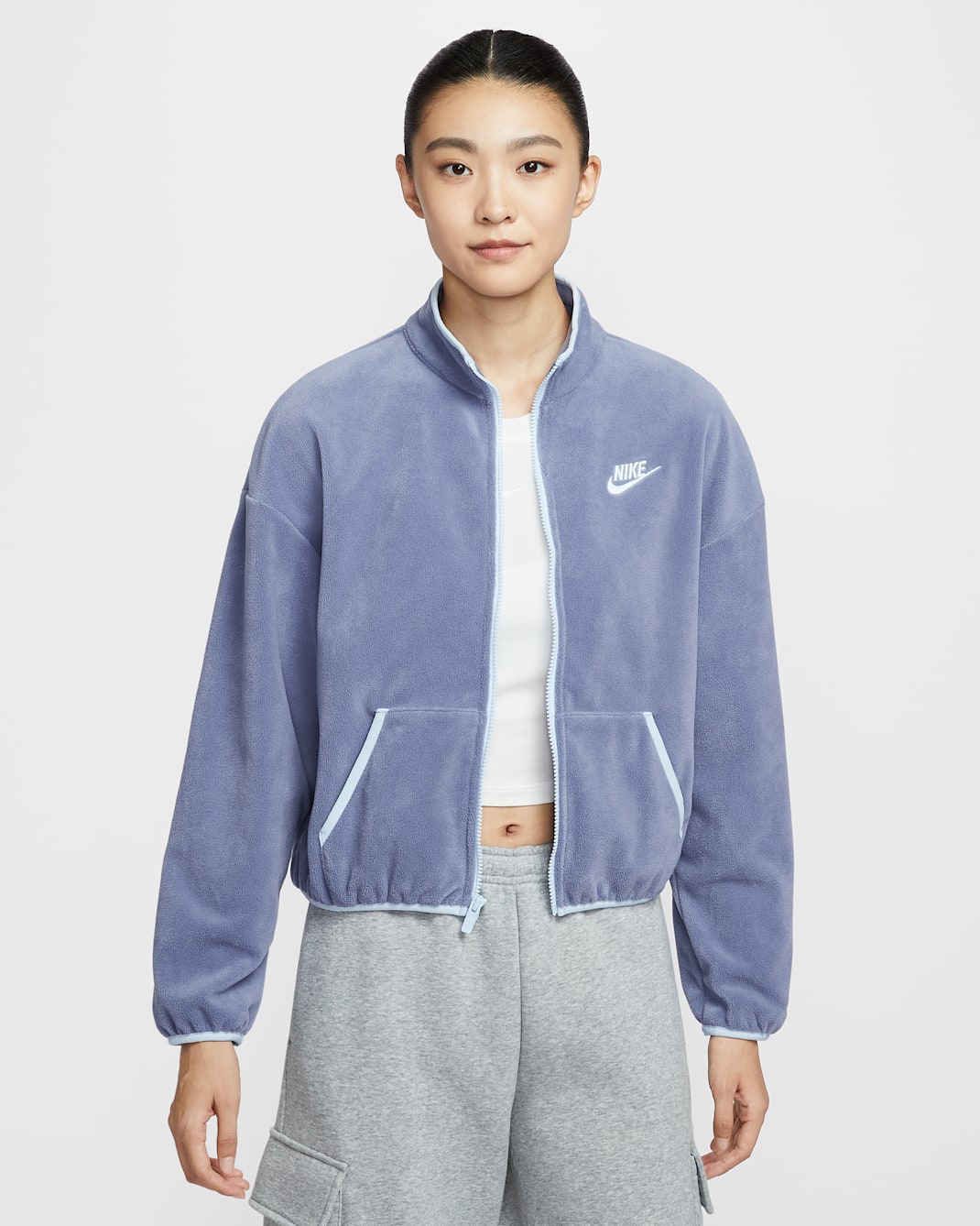 나이키 스포츠웨어 클럽 플리스 여성 루즈 핏 코지 트랙 재킷 - 월드 인디고/셀러스틴 블루