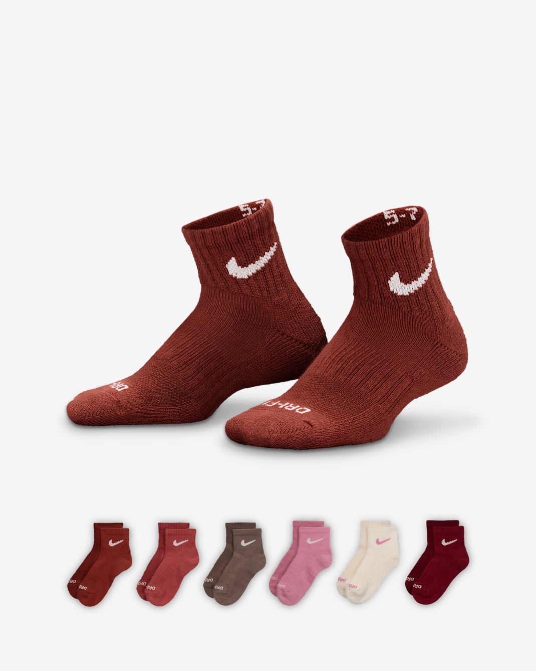 Nike Dri-FIT Younger Kids' Ankle Socks (6-Pack) - Elemental Pink