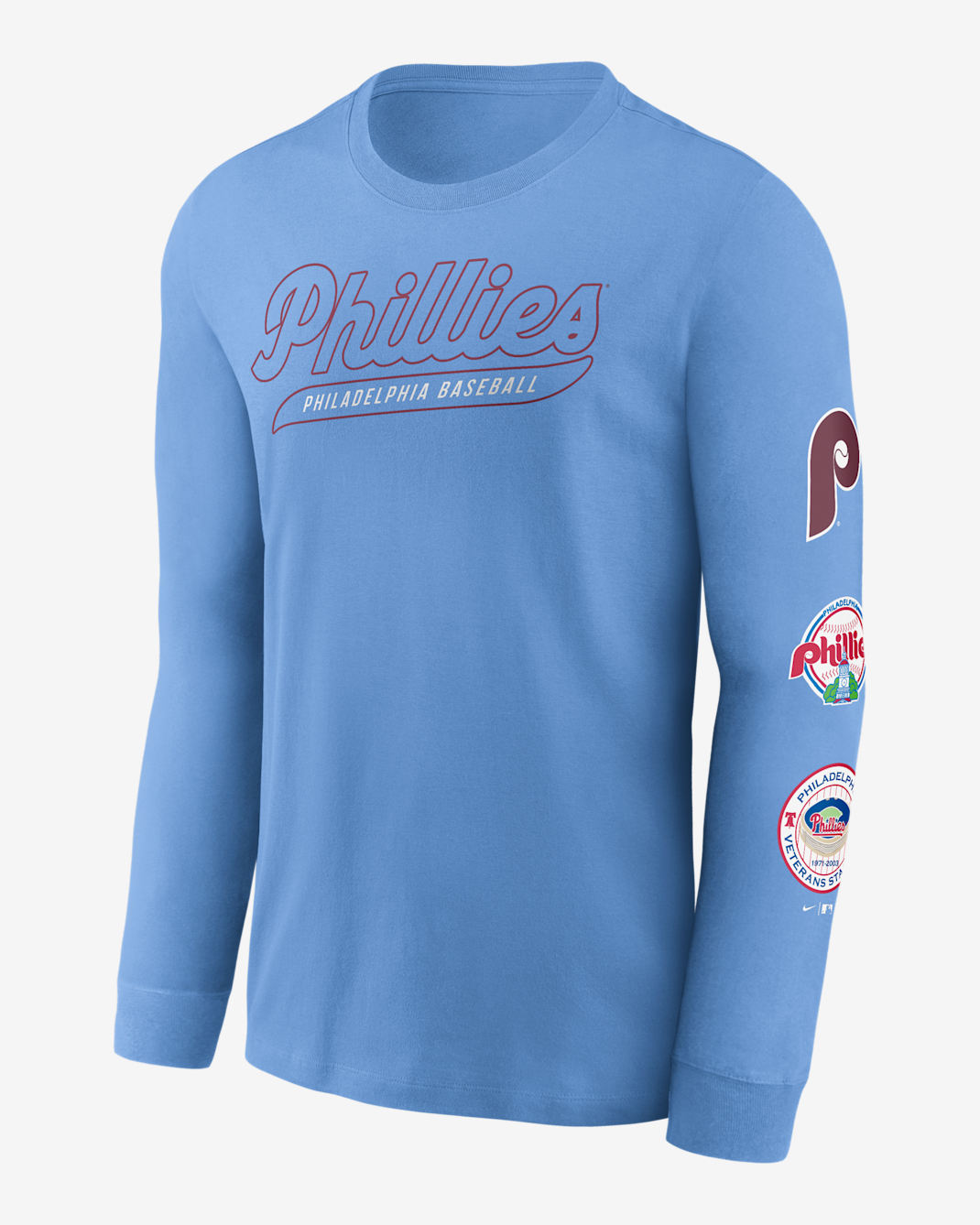 Playera de manga larga Nike de la MLB para hombre Philadelphia Phillies Cooperstown Knockout - Azul claro