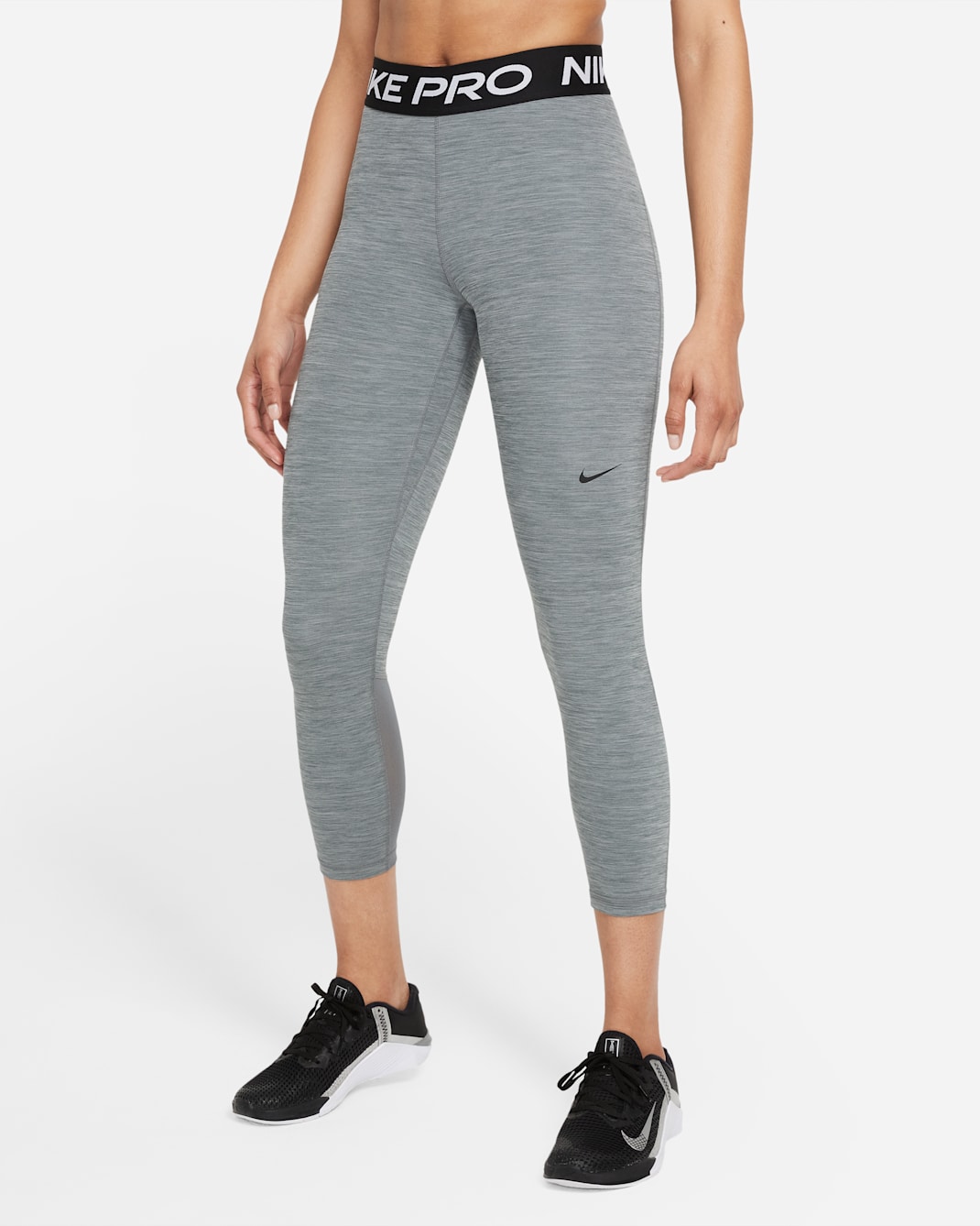 Nike Pro Women's Mid-Rise Crop Mesh-Panel Leggings - Smoke Grey/Heather/Black/Black