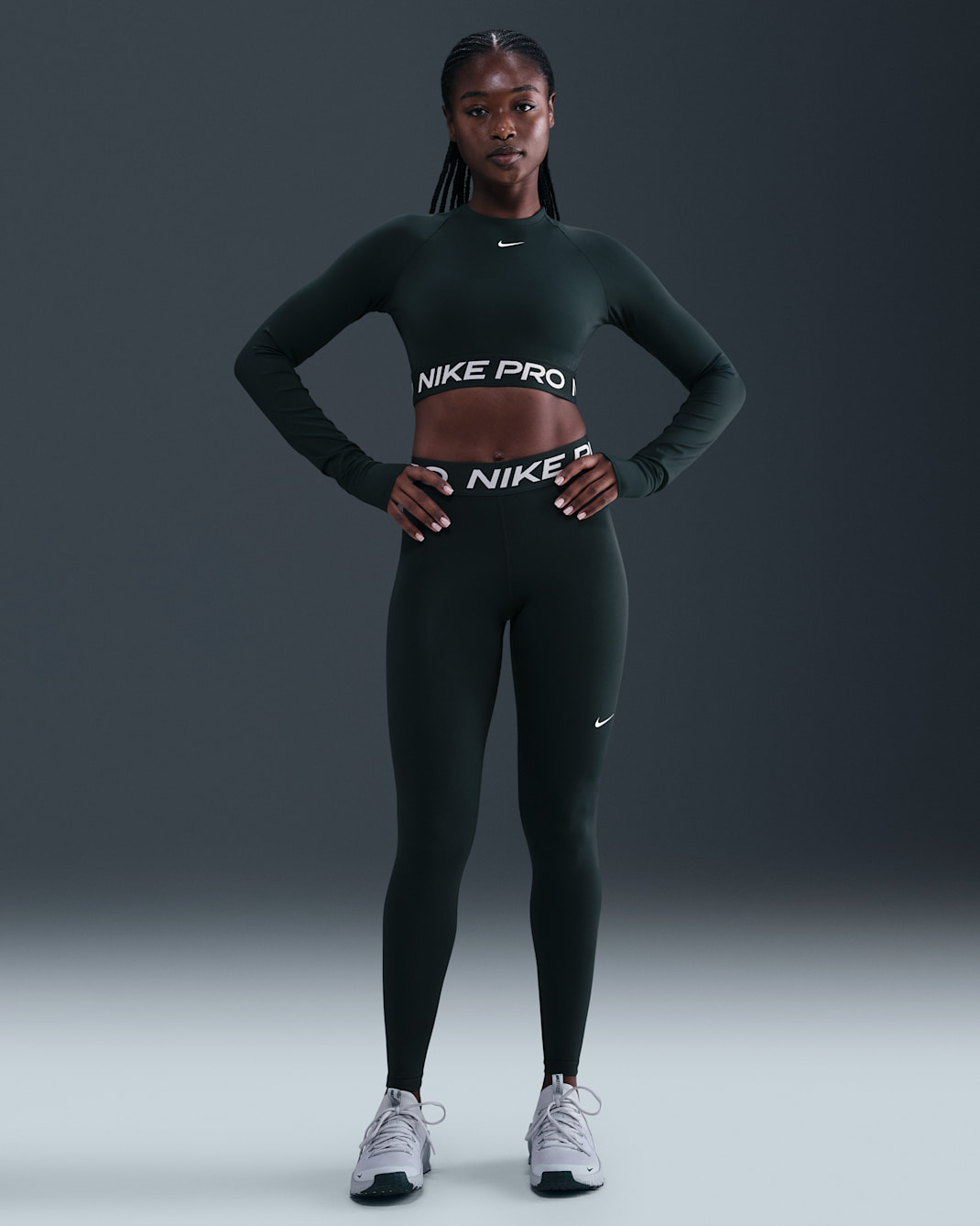 Nike Pro Women's Mid-Rise Mesh-Paneled Leggings - Seaweed/White