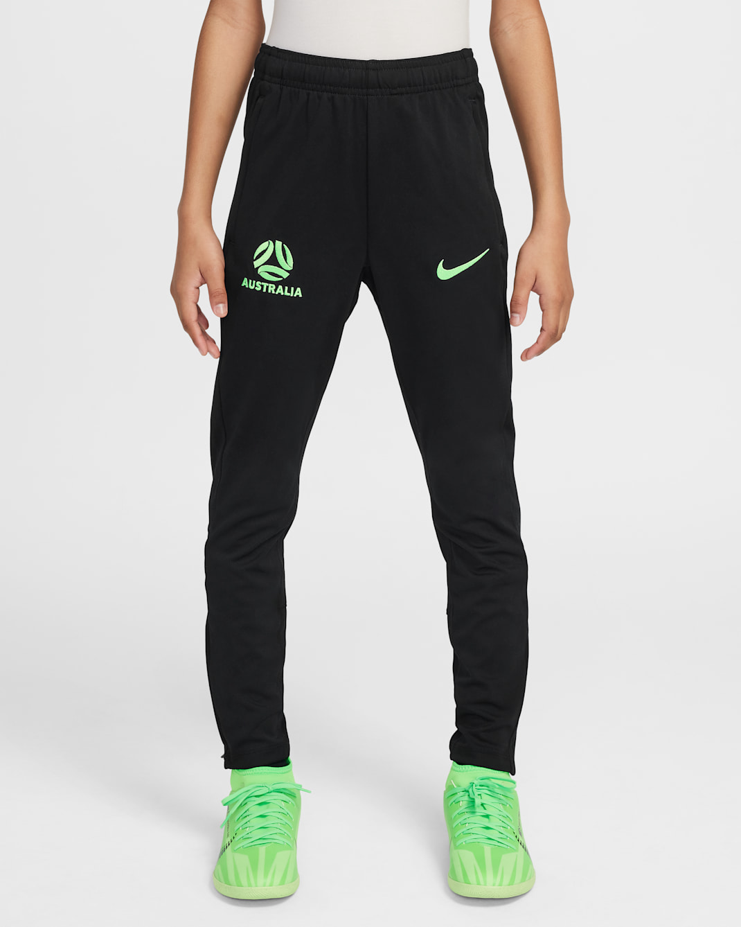 Australia Academy Pro Older Kids' Nike Dri-FIT Football Knit Pants - Black/Lime Blast/Lime Blast