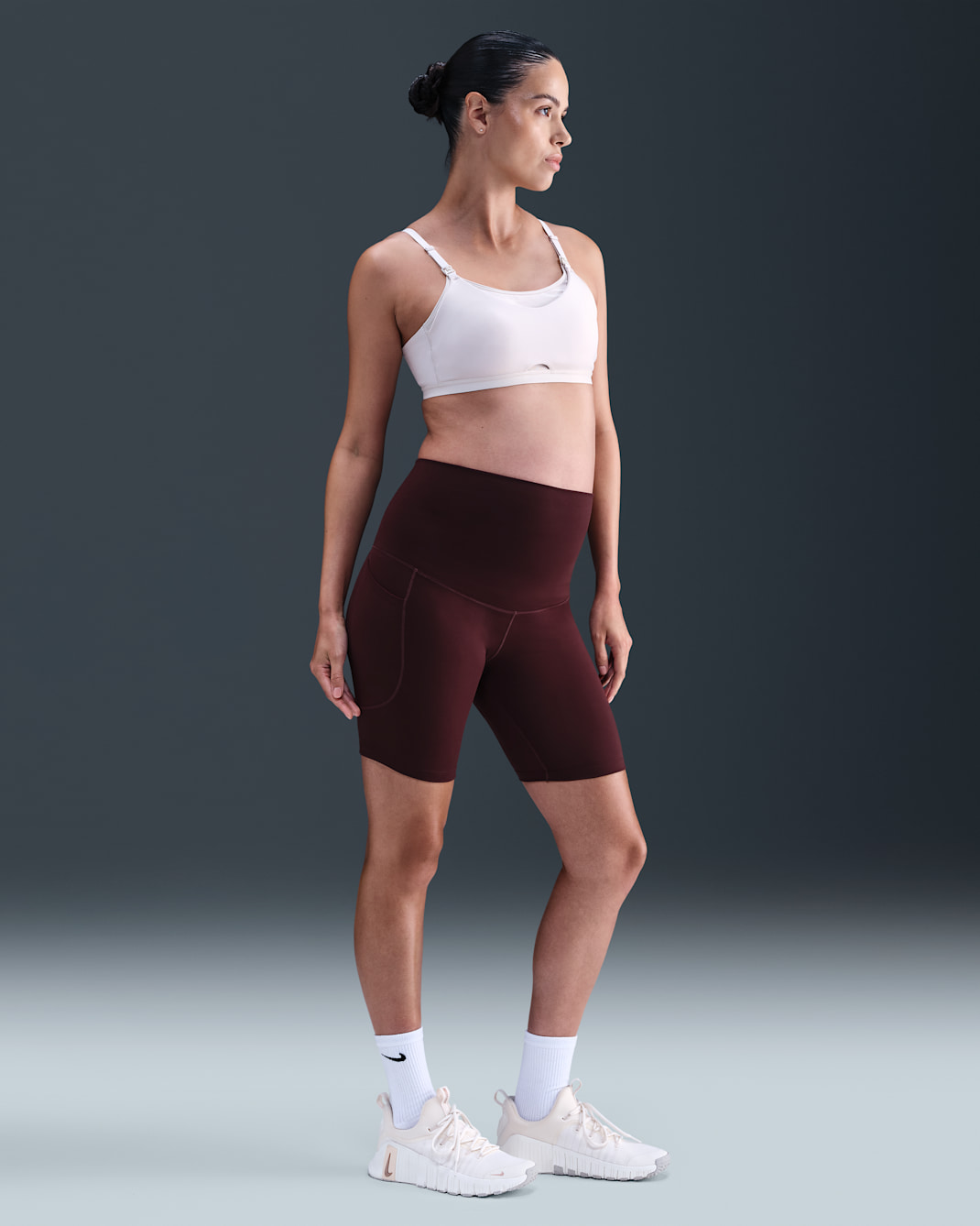 Nike (M) One Women's Dri-FIT High-Waisted 20.5cm (approx.) Biker Shorts With Pockets (Maternity) - Burgundy Crush