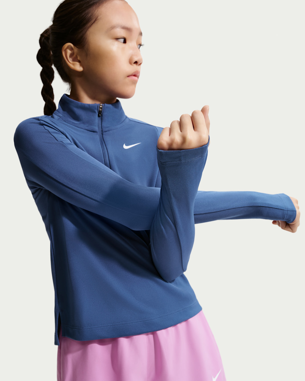 Nike Girls' Dri-FIT Long-Sleeve 1/4-Zip Top - Mystic Navy/White