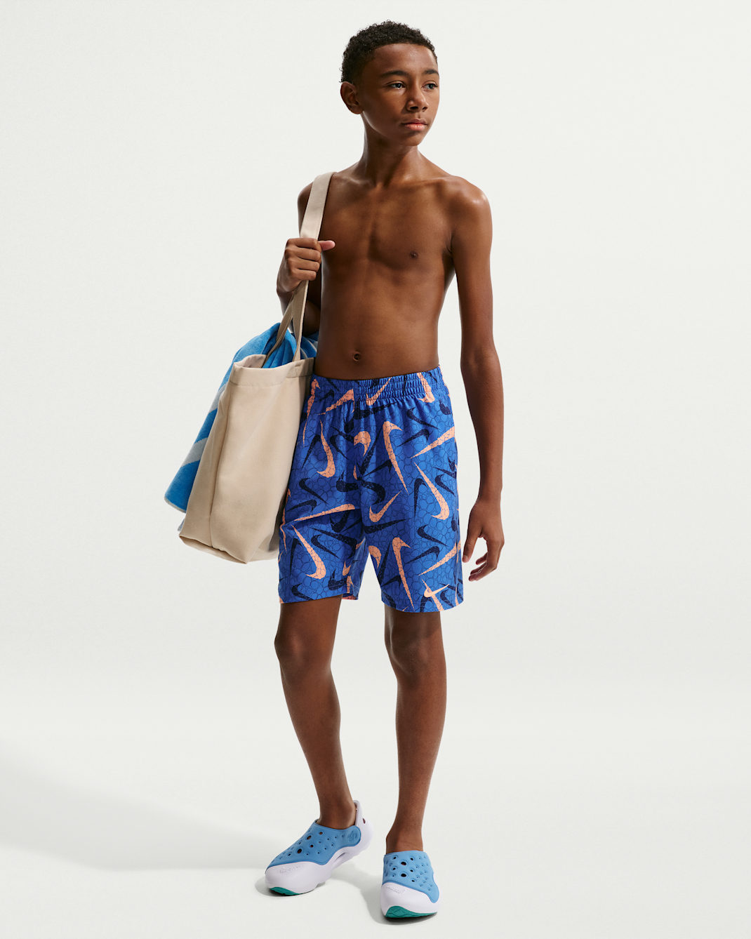 Shorts de playa o alberca con forro de ropa interior de 18 cm para niño talla grande Nike Swim Breaker - Azul cristal/Azul cristal/Azul cristal/Naranja pulso