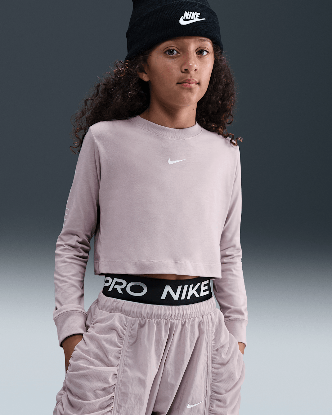 Nike Sportswear Older Kids' (Girls') Cropped Long-Sleeve T-Shirt - Platinum Violet