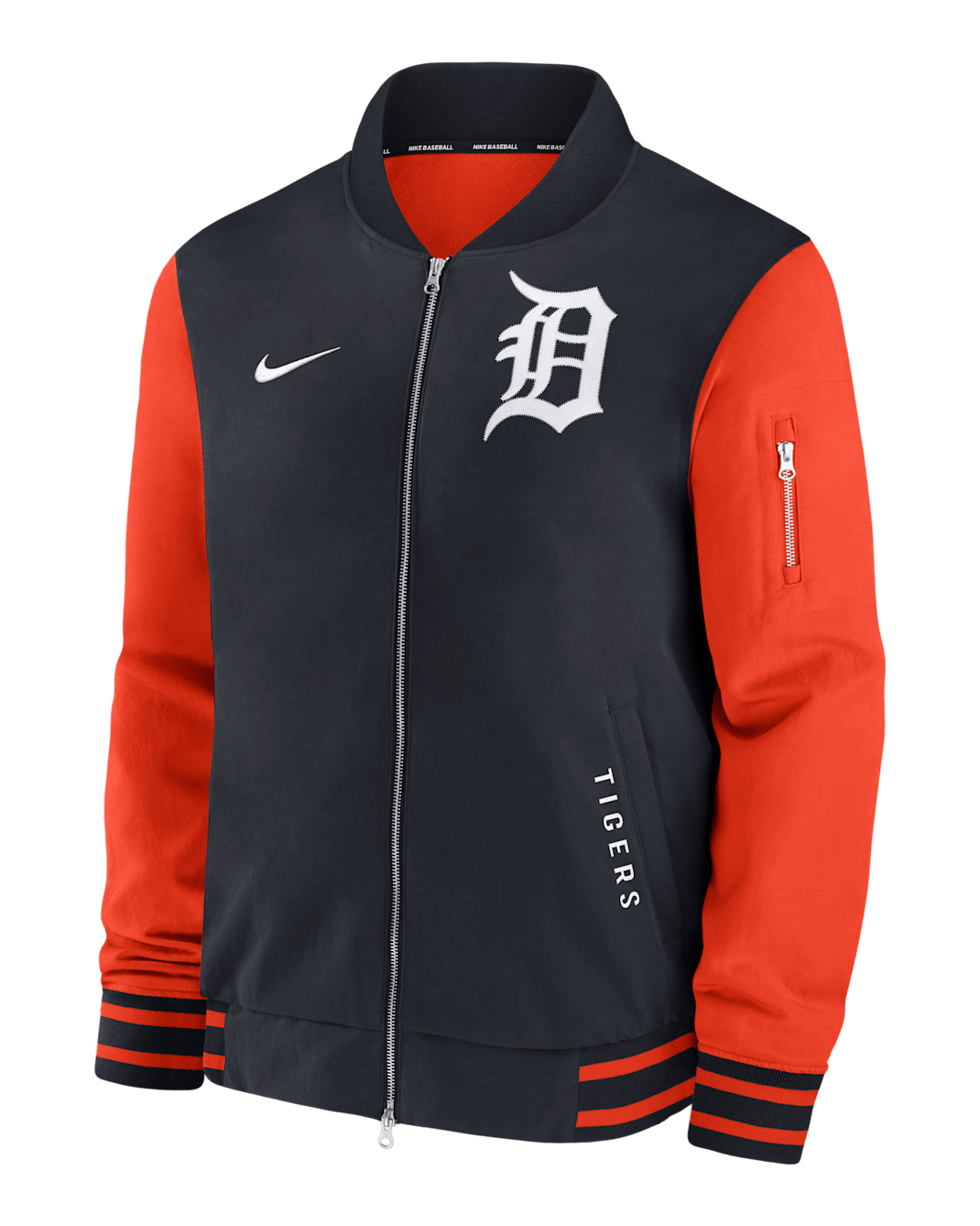 Chamarra bomber Nike de la MLB de cierre completo para hombre Detroit Tigers Authentic Collection Dugout - Azul campo de juego