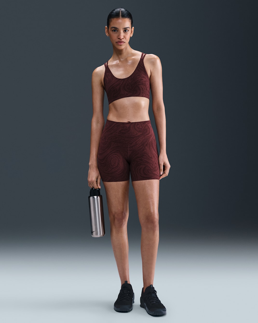 Nike Zenvy Women's High-Waisted 12.5cm (approx.) Printed Biker Shorts - Burgundy Crush/Dark Team Red/White