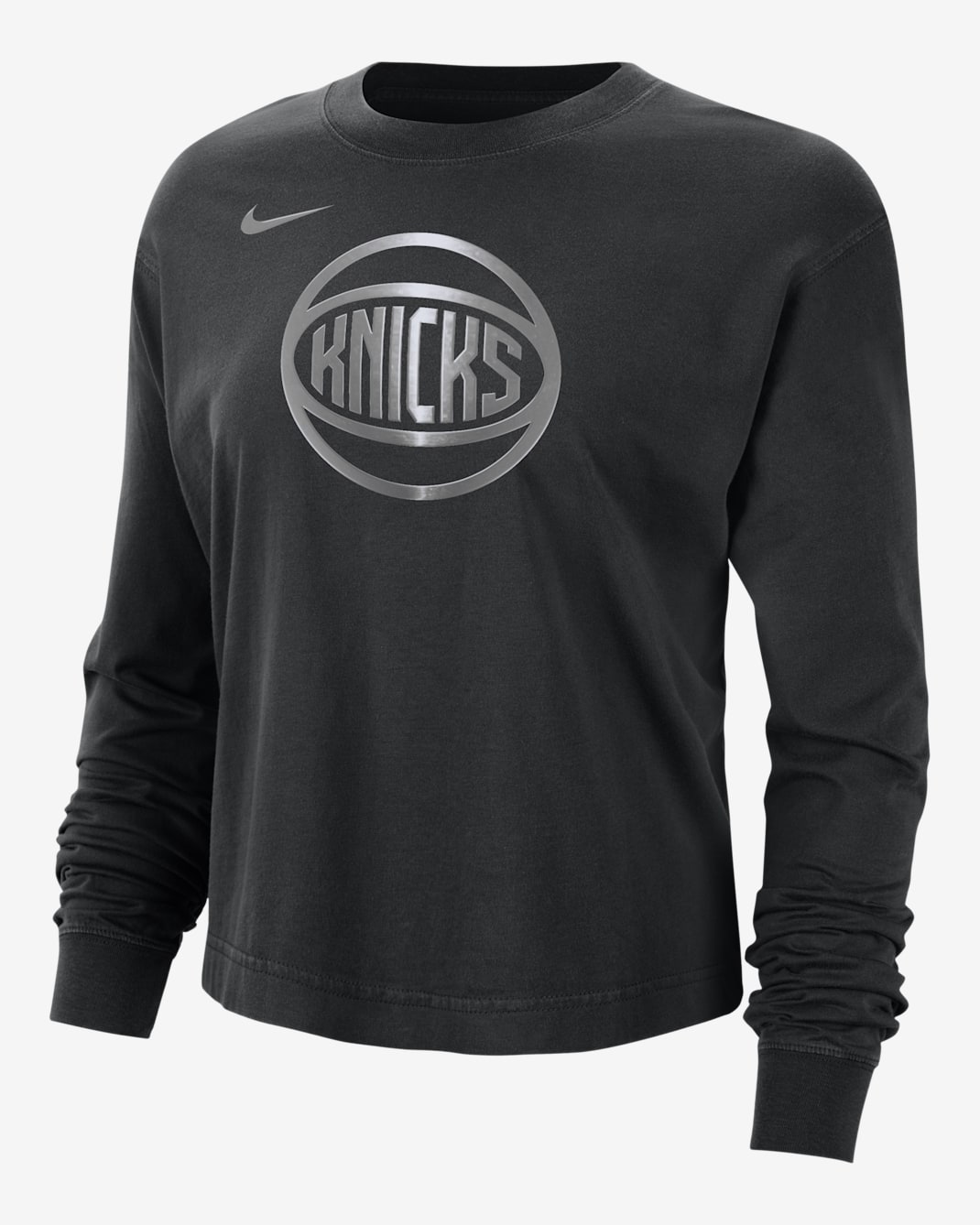 Playera de manga larga Nike de la NBA con brillo de corte cuadrado para mujer New York Knicks Courtside - Negro