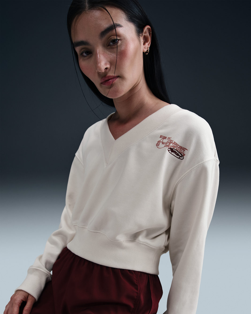 เสื้อเอวลอยคอวีขนาดโอเวอร์ไซส์ผู้หญิง Nike Sportswear Phoenix Fleece - Phantom/Phantom