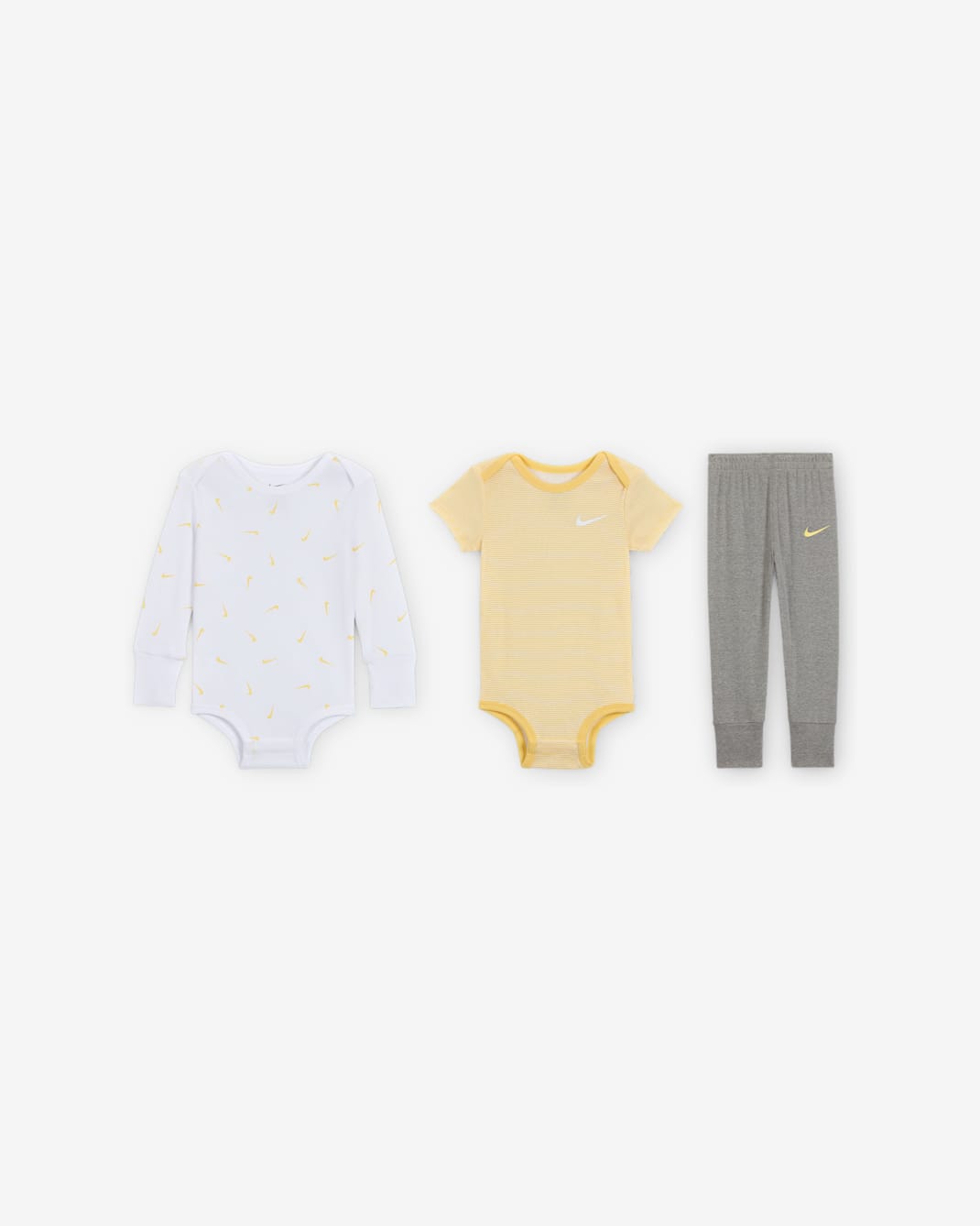 Nike Baby Essentials Baby (12-24M) 3-Piece Bodysuits and Pants Set - Multi-Color/Dark Grey Heather/Soft Yellow