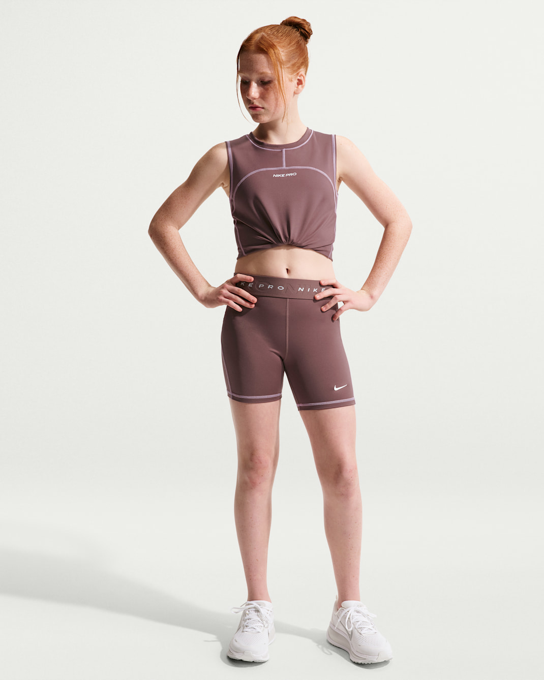 Calções de 8 cm Dri-FIT Nike Pro Júnior - Tattoo/Magenta claro/Branco