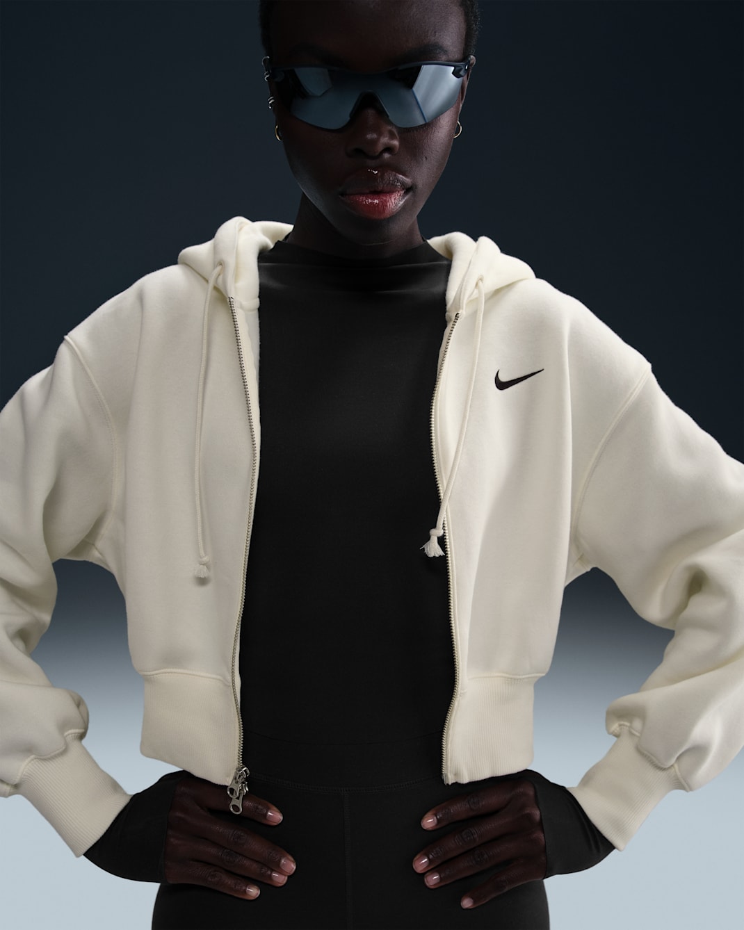 Nike Sportswear Phoenix Fleece Women's Loose Cropped Full-Zip Hoodie - Sail/Black