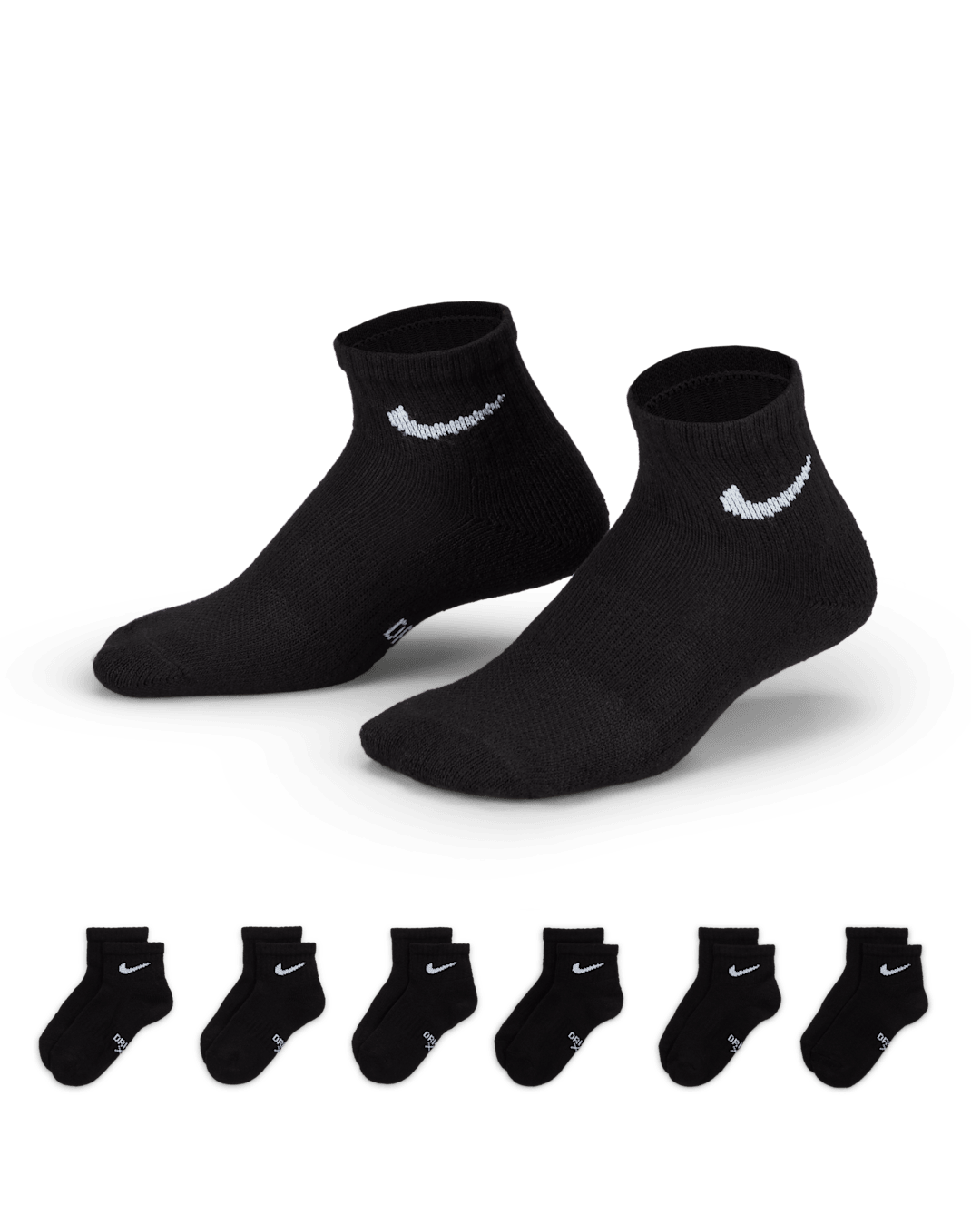 Nike Dri-FIT Performance Basics Little Kids' Quarter Socks (6 Pairs) - Black