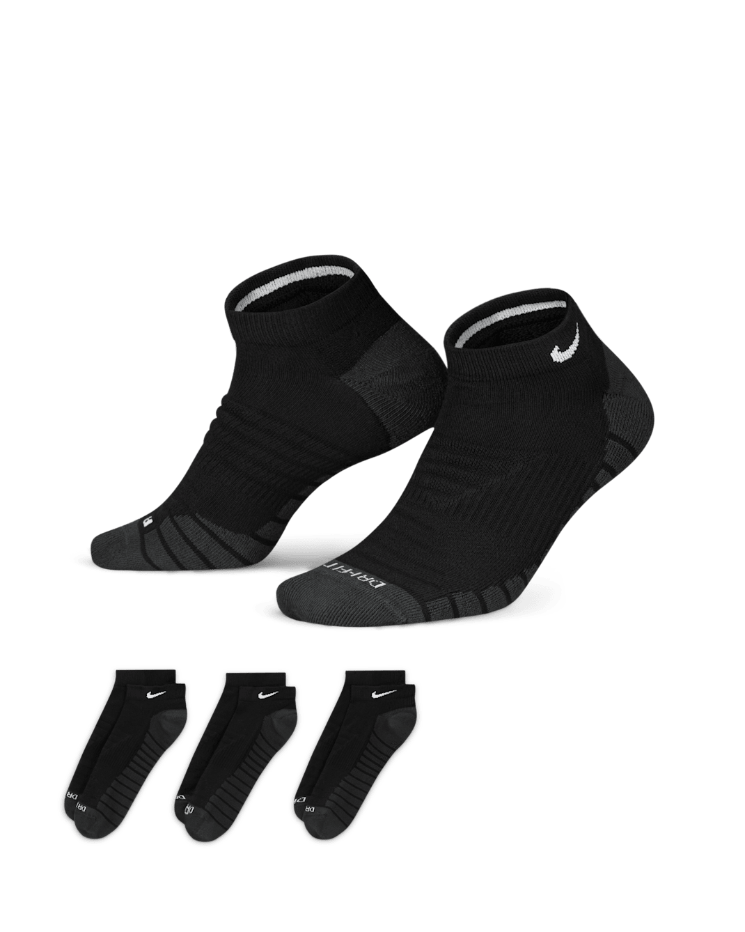 Nike Everyday Max Cushioned Training No-Show Socks (3 Pairs) - Black/Anthracite/White