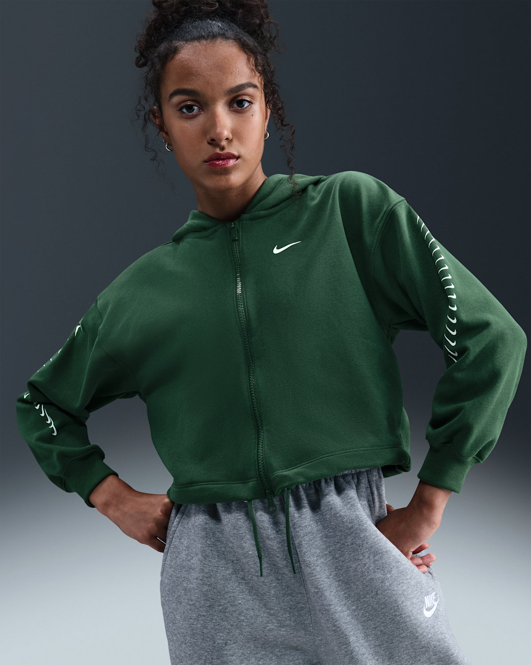 Nike Sportswear Girls' Dri-FIT Fleece Hoodie - Fir/White