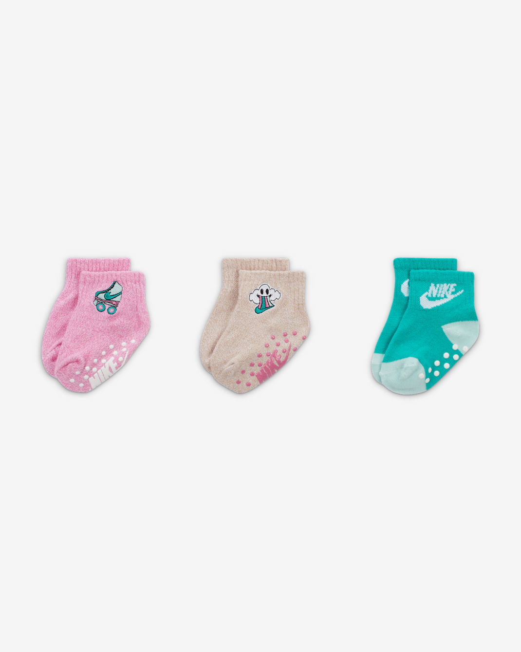 Nike "N is for Nike" Gripper Ankle Socks (3 Pairs) Baby Gripper Socks - Multi-Color