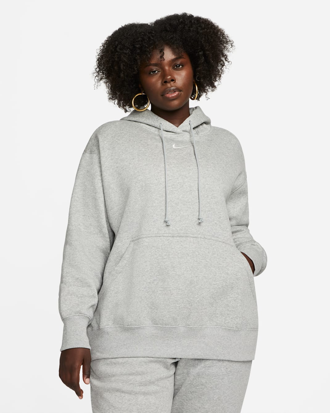 Damska bluza z kapturem o kroju oversize Nike Sportswear Phoenix Fleece (duże rozmiary) - Dark Grey Heather/Sail