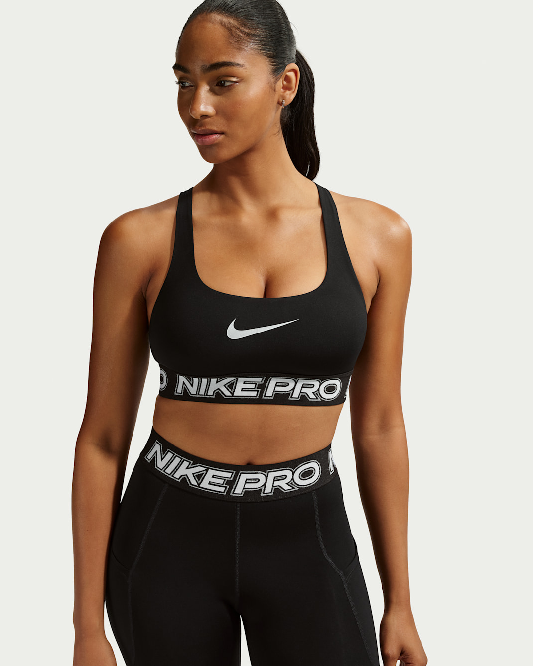 Nike Pro Women's Light-Support Non-Padded Sports Bra - Black/White/Metallic Silver