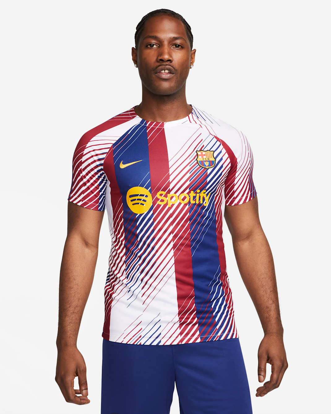เสื้อฟุตบอลก่อนลงแข่งผู้ชาย Nike Dri-FIT FC Barcelona Academy Pro - ขาว/ขาว/Noble Red/University Gold