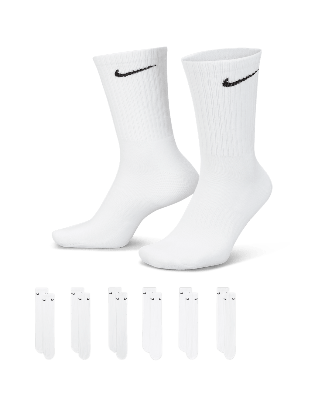 Chaussettes de training mi-mollet Nike Everyday Cushioned (6 paires) - Blanc/Noir